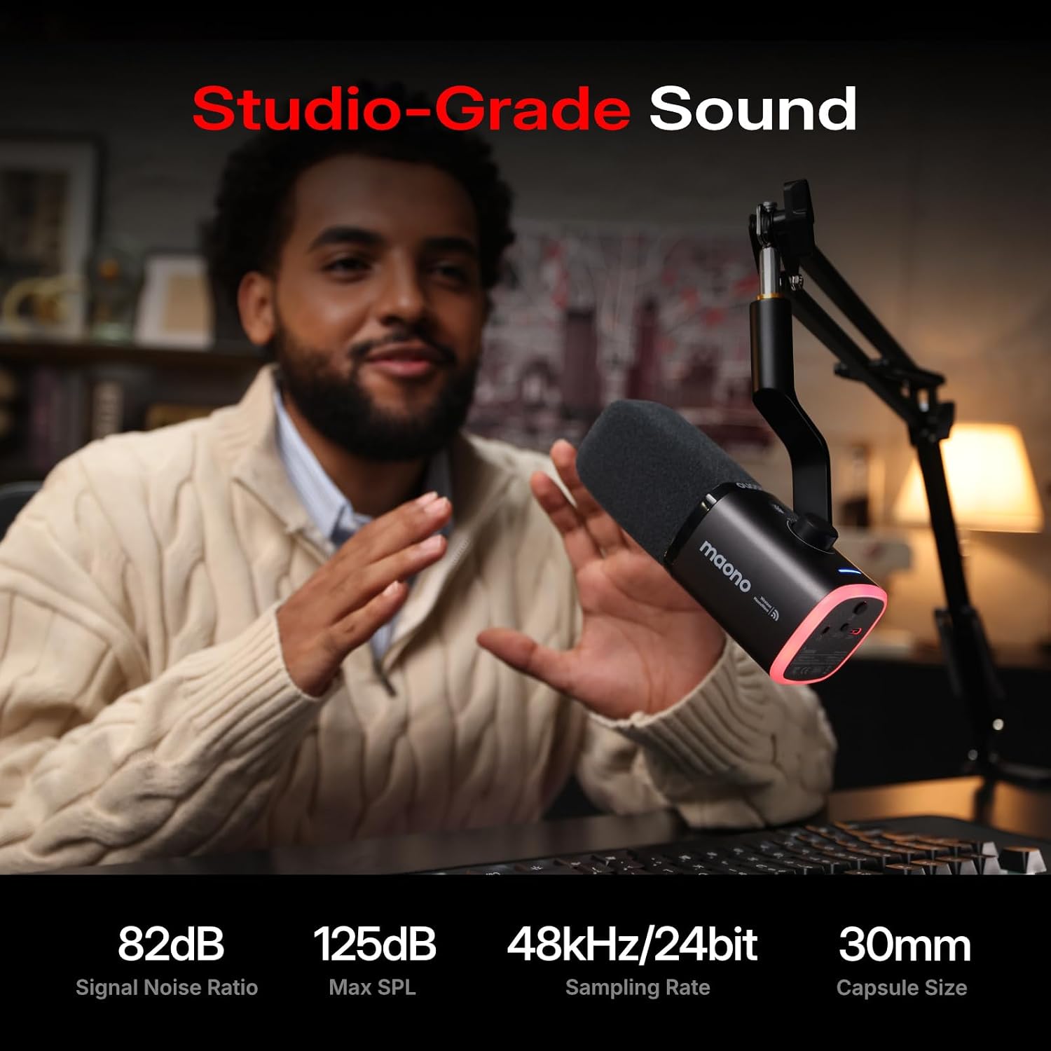Detalle 2 de MAONO PD100W Wireless Dynamic Gaming Microphone with USB-C Receiver and Boom Arm