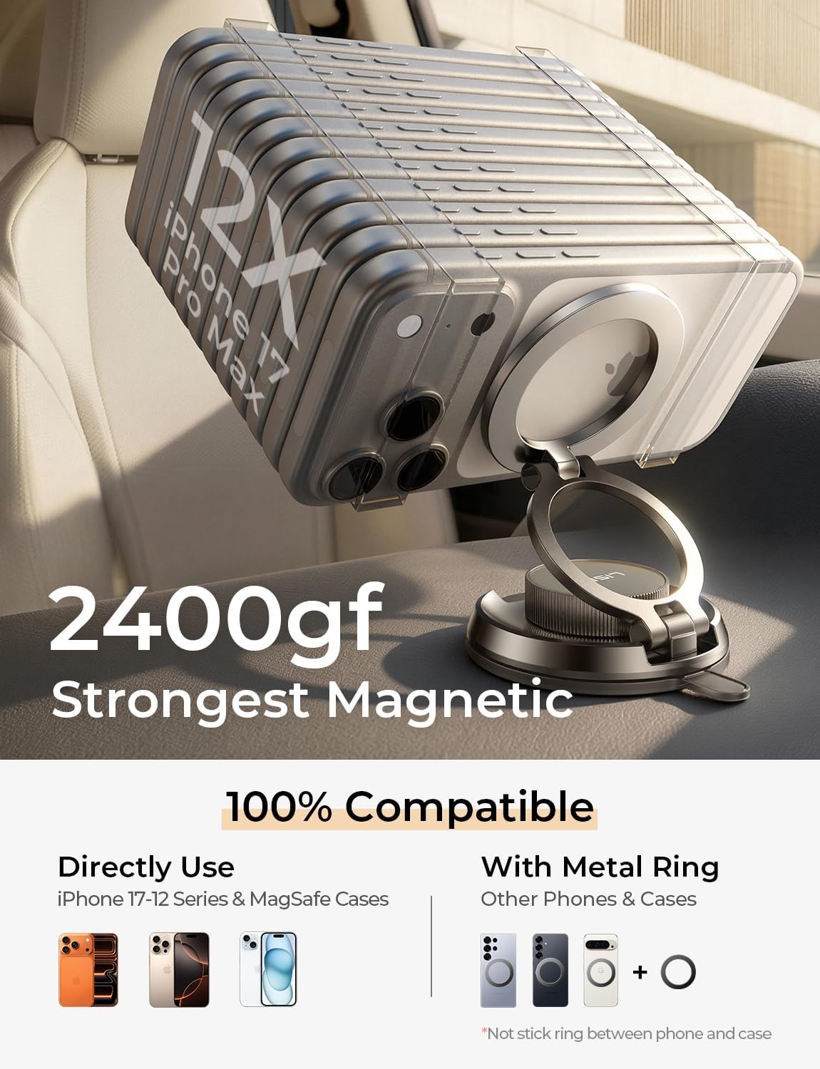 Thumbnail 5 de LISEN MagSafe Car Mount for iPhone (All-Metal, 720° Adjustable) – Vacuum Stand with Nano Gel
