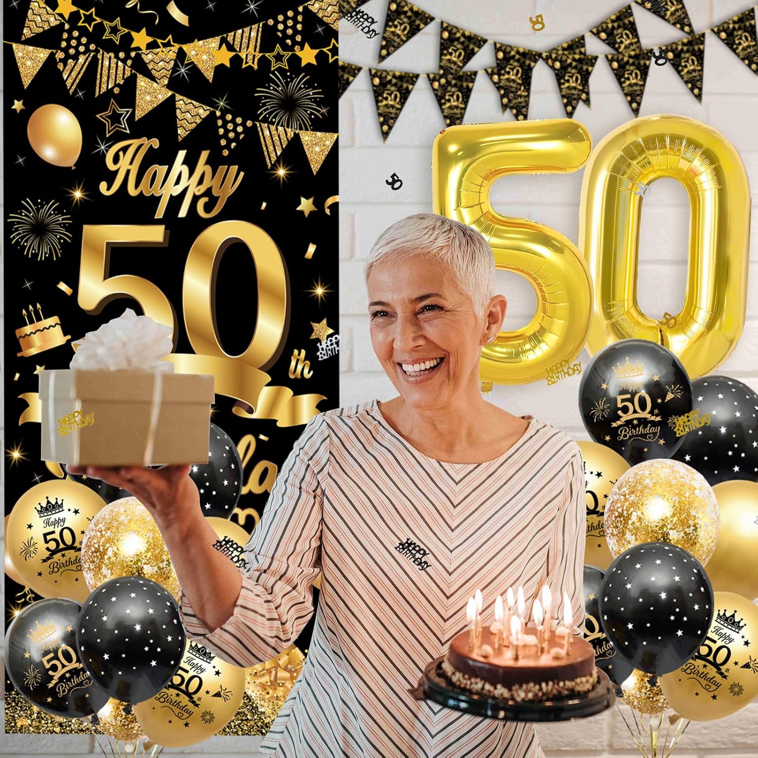 Detalle de AivaToba 50th Birthday Decorations – Black & Gold Party Set