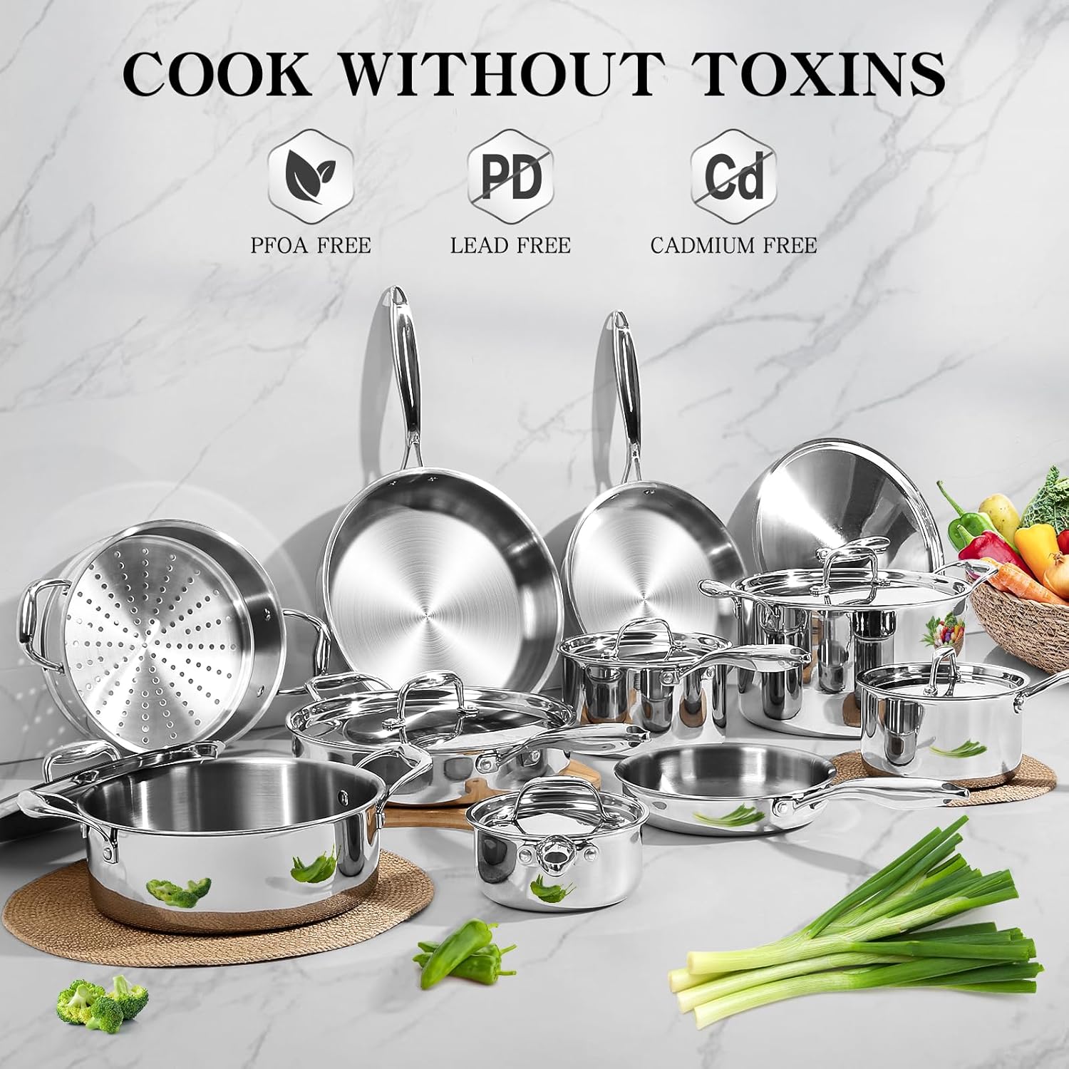 Thumbnail 1 de EWFEN 17-Piece 3-Ply Stainless Steel Cookware Set
