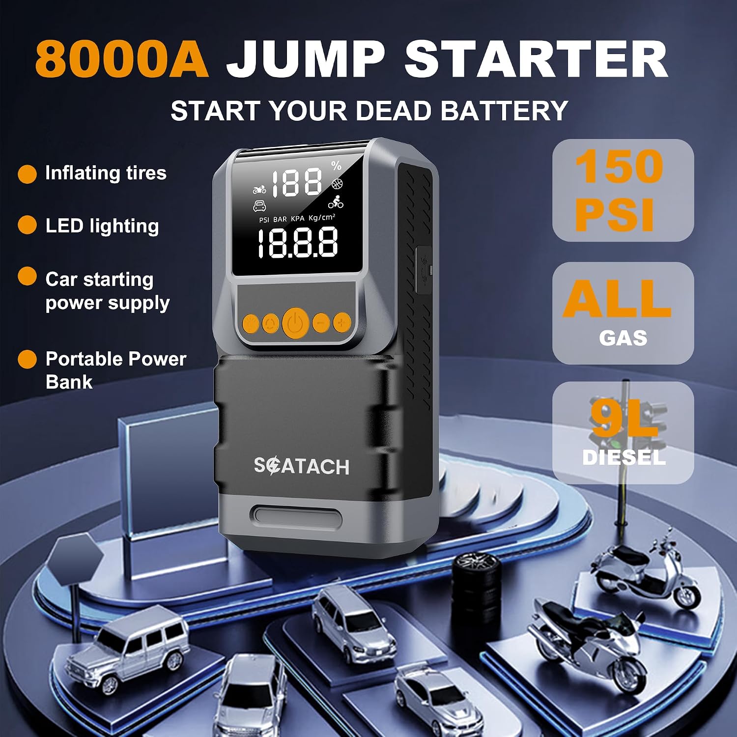 Detalle 2 de Jump Starter with Air Compressor 8000A
