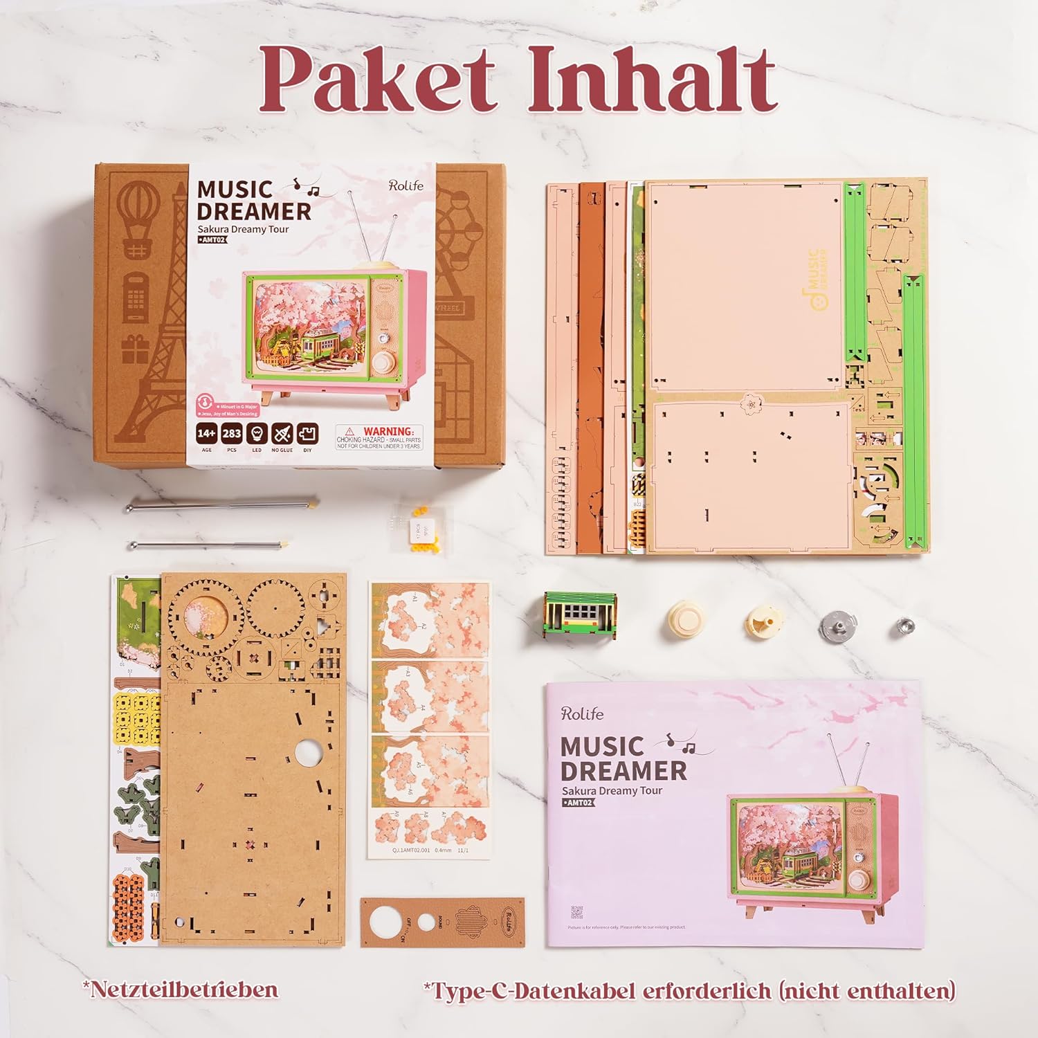 Thumbnail 4 de Rolife 3D Puzzle „Sakura Tram“: Holzbausatz mit beweglichem Tram & LED für Erwachsene