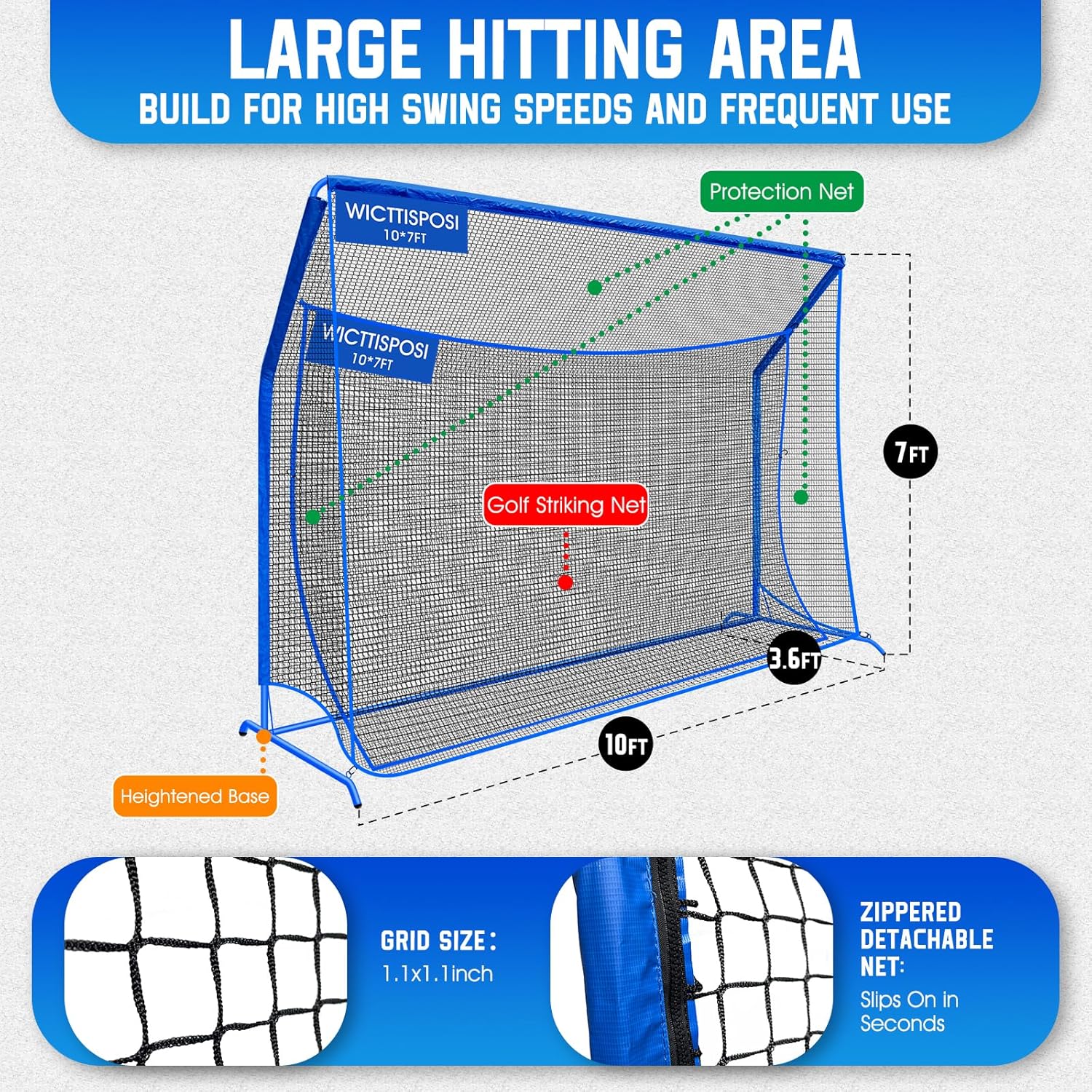 Thumbnail 5 de Golf Hitting Net with Extra Striking Net (10x7ft/7x7ft) Heavy-Duty Practice Cage with Metal Frame & Storage Bag