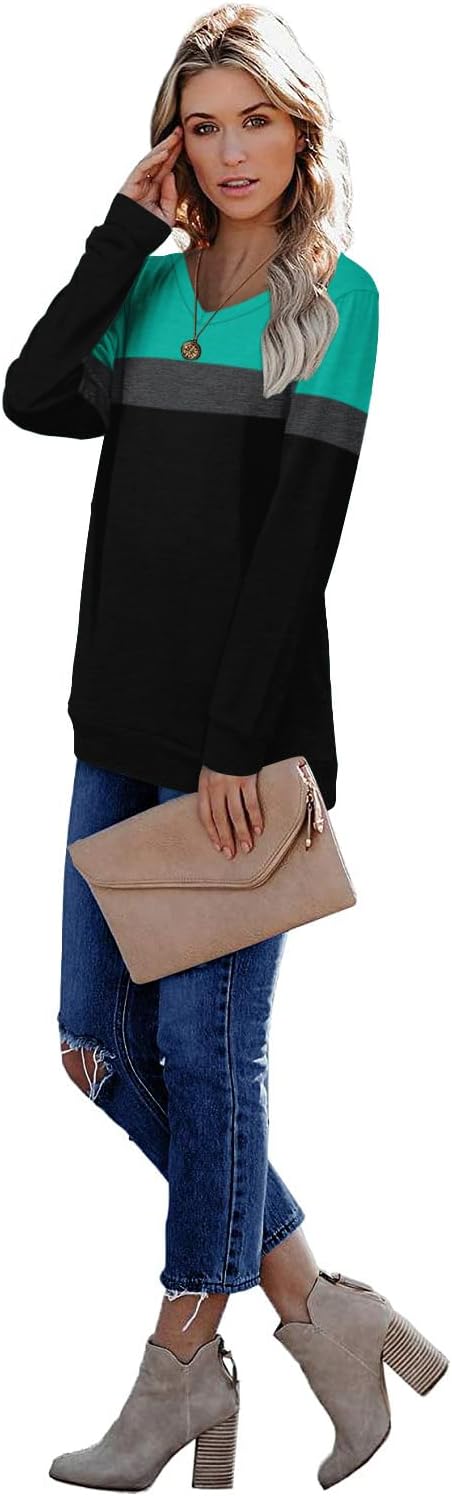 Detalle de KISSMODA Women’s Long Sleeve V-Neck Sweatshirt – Loose Casual Tunic Top
