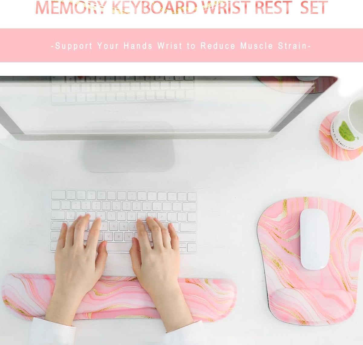Detalle 2 de Yunoble SDB2-FSD Ergonomic Keyboard Wrist Rest and Mouse Pad Set, Pink Fluid