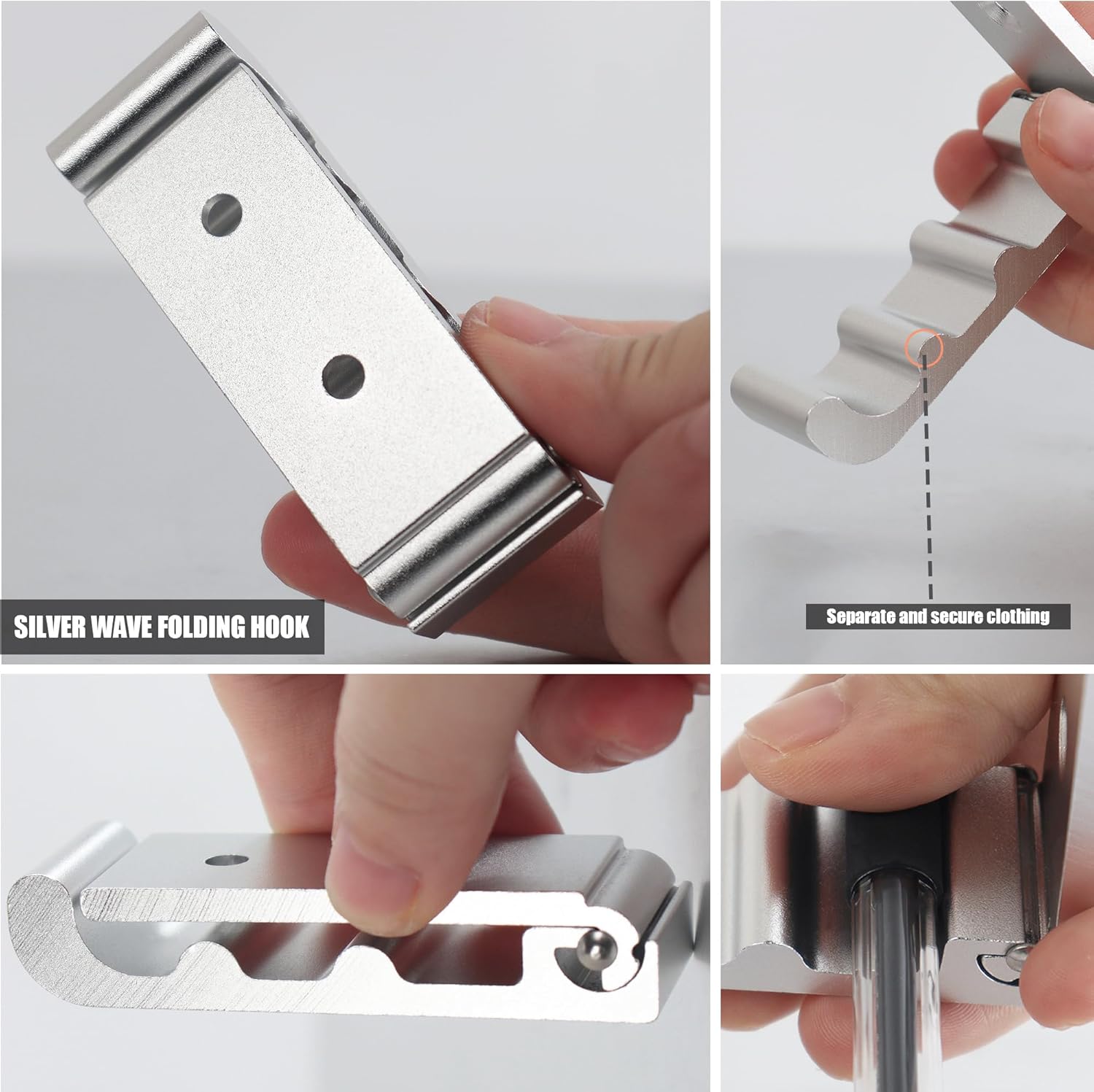 Thumbnail 2 de OHIYO Lot de 6 crochets muraux pliables en aluminium argent