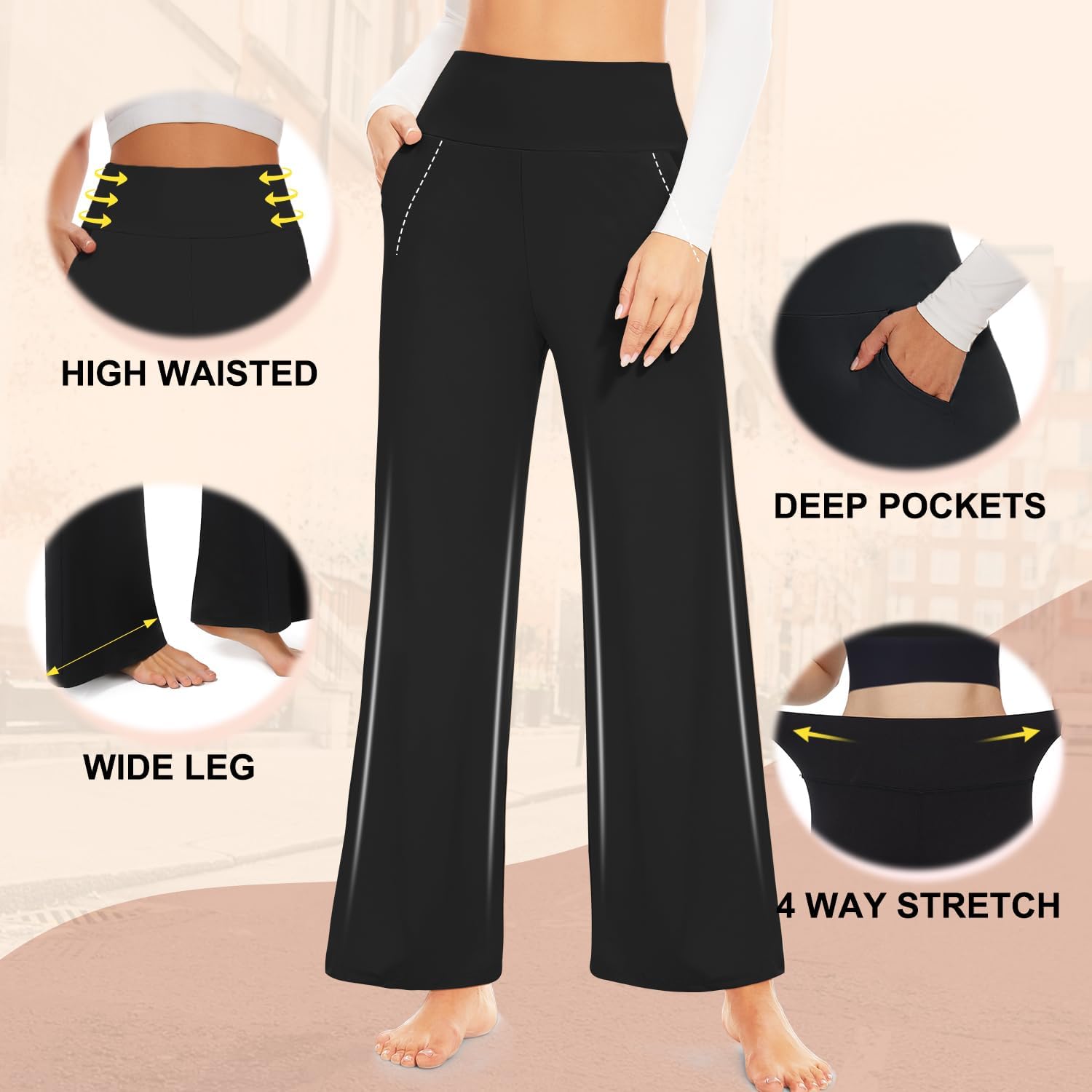 Detalle de we fleece Women's Wide Leg Pants with Pockets, High Waist and Loose Fit