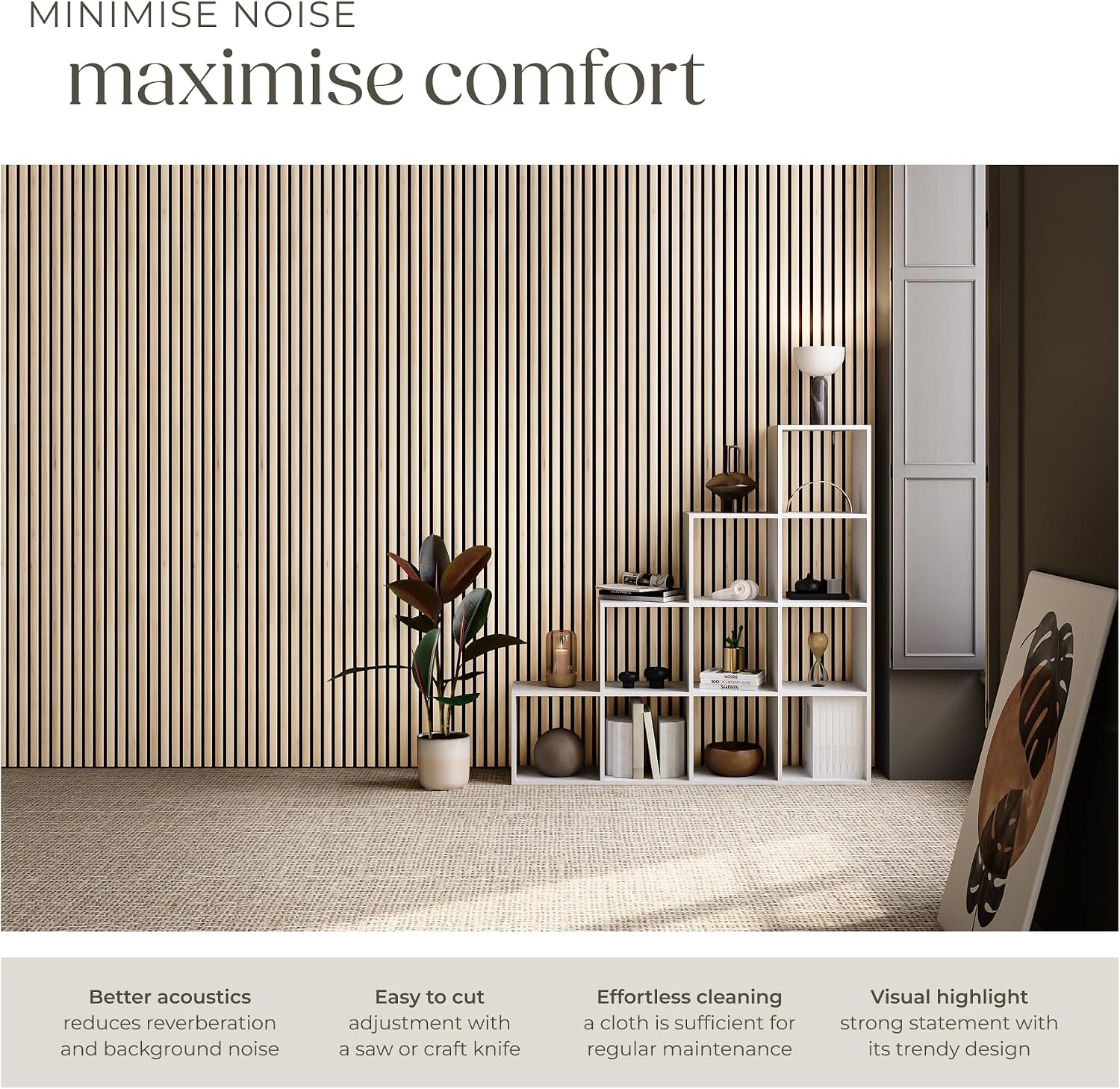 Detalle de tectake® Sonic Wall IV akustikpaneler, 8-pack i ljus ek, skärbara 110 x 50 cm
