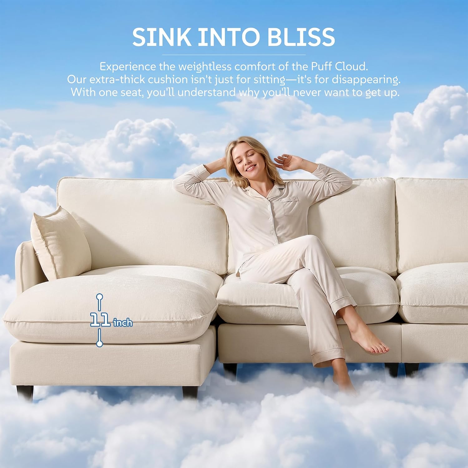 Thumbnail 3 de Ihanherry 105-Inch Modular Sectional Sofa with Chenille and Movable Ottoman