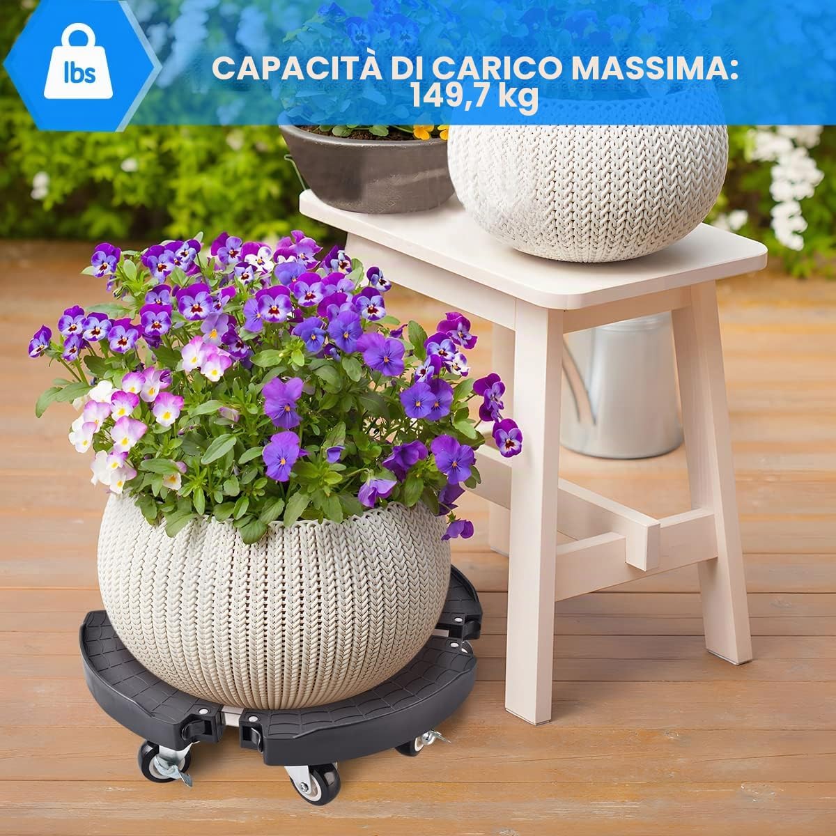Detalle de TreeGun Sottovaso per Piante con Ruote – Portavasi Regolabile da 38–58 cm, Capacità 200 kg