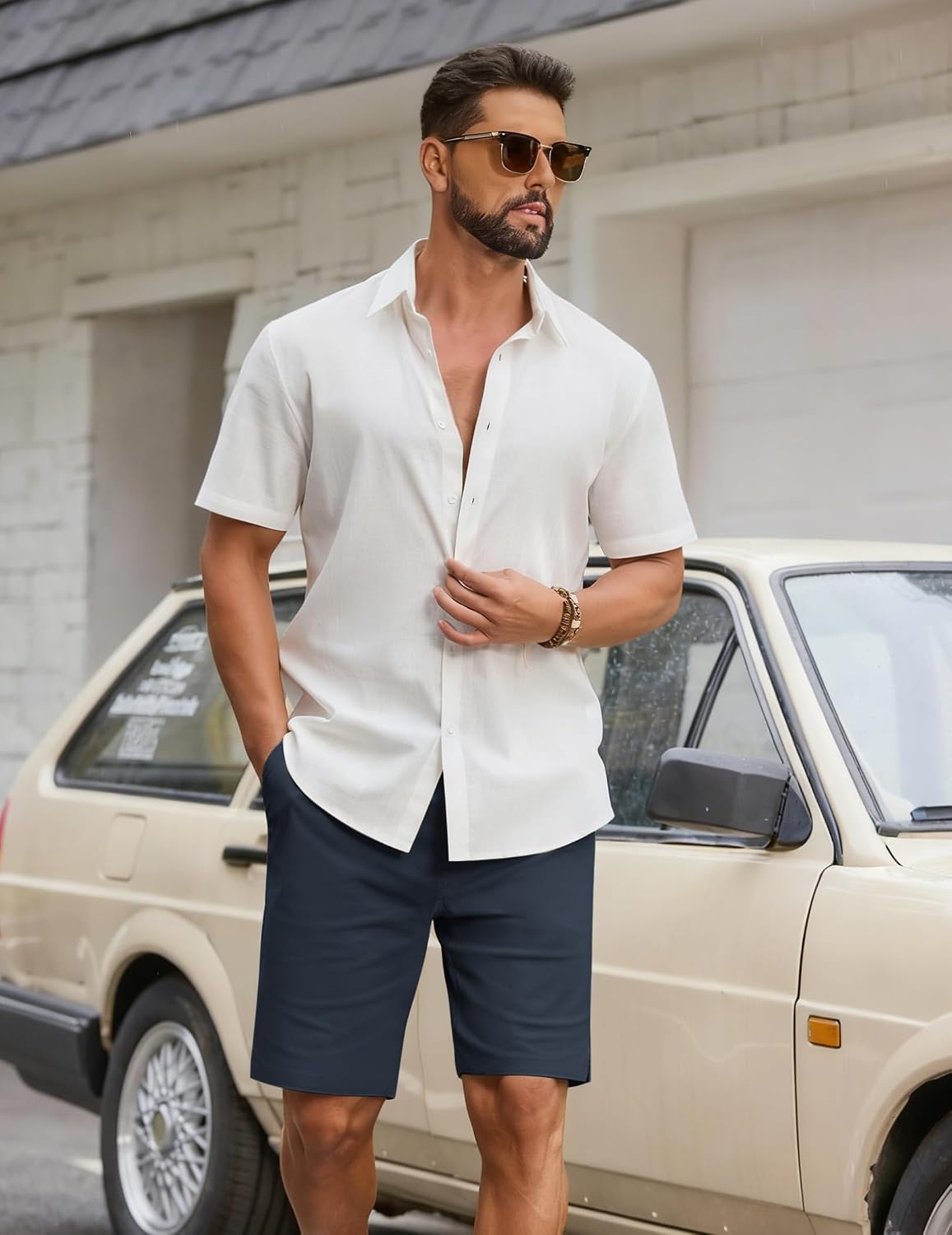 Detalle de COOFANDY Men's Casual Cotton Drawstring Shorts — 9" Inseam Chino Golf Shorts