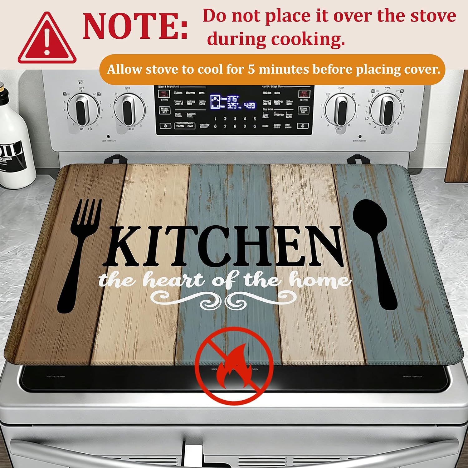 Detalle de YIKTI Electric Stove Top Cover, Rustic Wood Pattern, 28 x 20 Inch