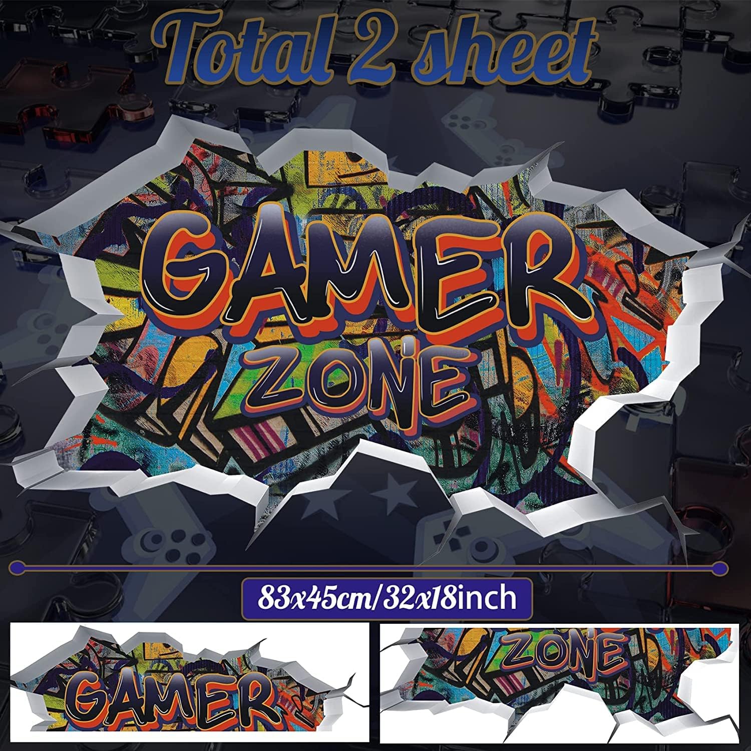 Thumbnail 4 de TOARTi Gamer Zone 3D Wall Stickers 86x53cm