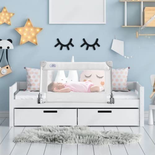 Detalle 2 de Asalvo Barrera de Cama Protección Anticaídas 90 cm – Barandilla Plegable y Portátil, blanca