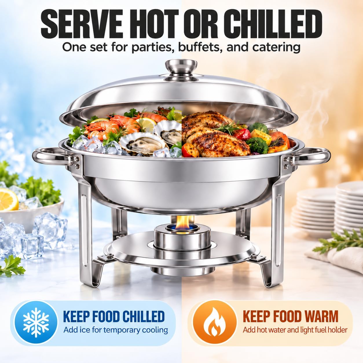 Thumbnail 3 de CAMMOO Silver 4 Pack Chafing Dishes for Buffet 6QT Buffet Set 🍽