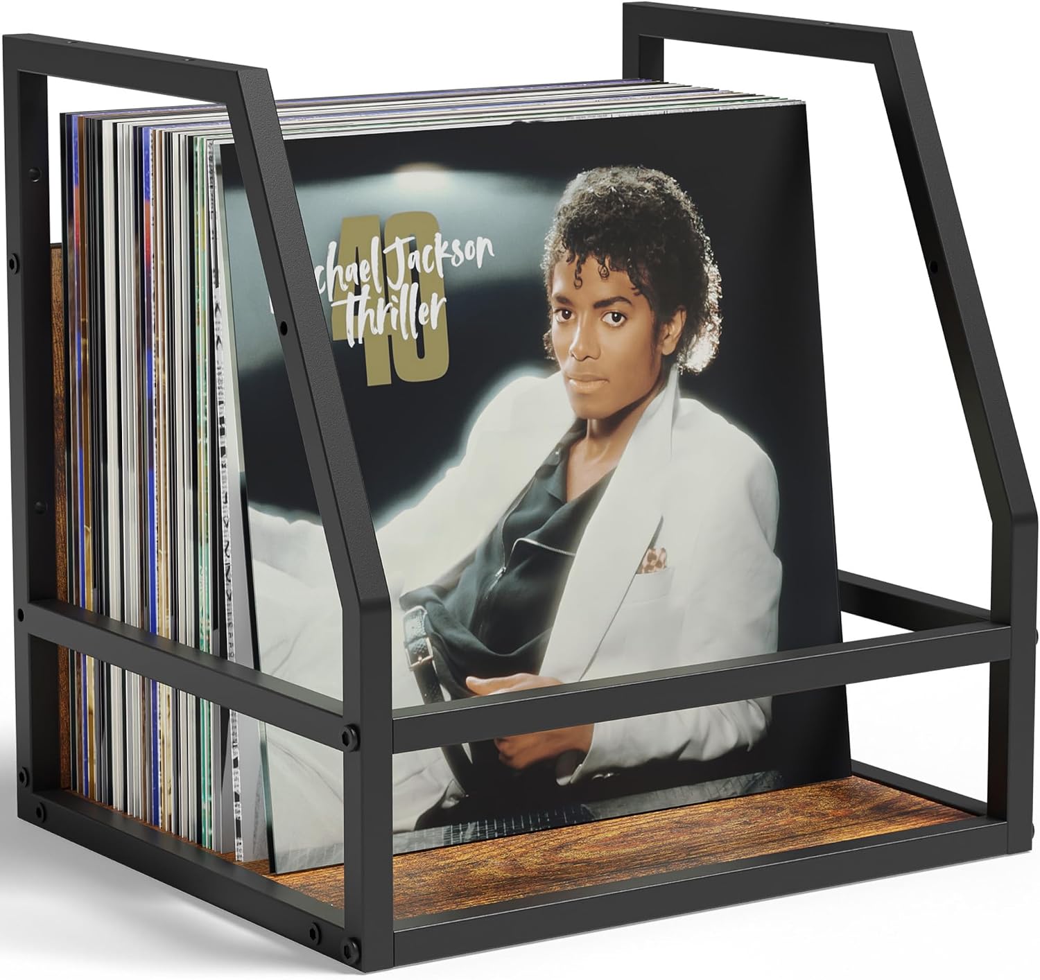 Detalle de HFHOME 2 In 1 Vinyl Record Storage Crate – Wall Mount or Desktop Metal Album Organizer