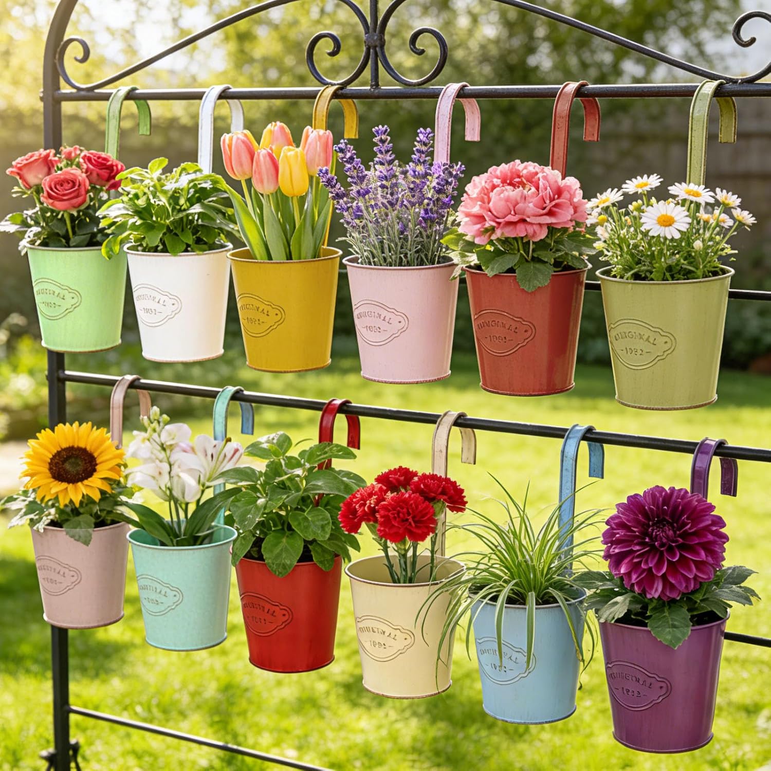 Thumbnail 6 de CITÉTOILE 4er Set Hängender Blumentopf – Vintage-Style, verzinktes Metall, mit abnehmbarem Haken