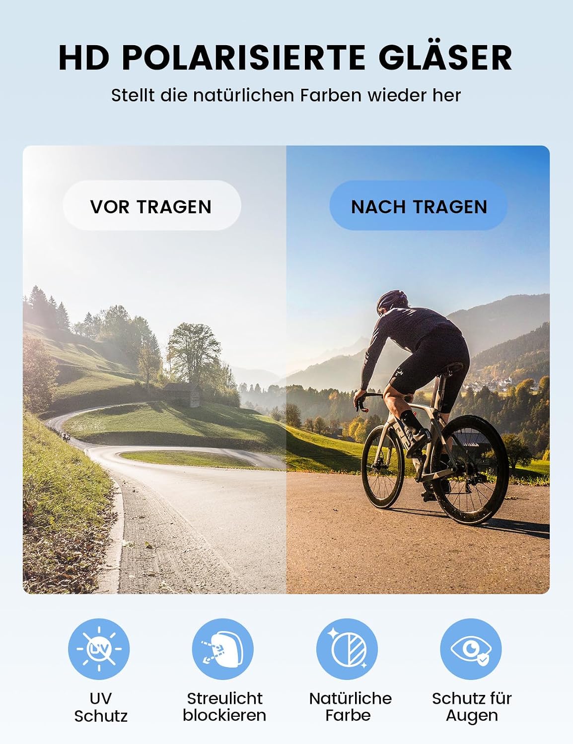 Detalle de Lamicall Fahrradbrille TR-90 Ultraleicht mit UV400, polarisierte TAC-Linsen – Herren/Damen Vollrand, winddicht