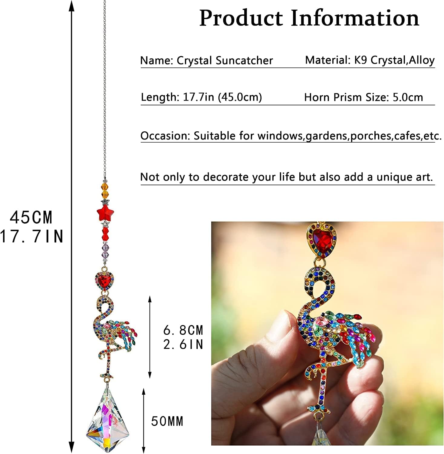 Detalle 2 de H&D HYALINE & DORA Flamingo Crystal Suncatcher 1pc 🌟