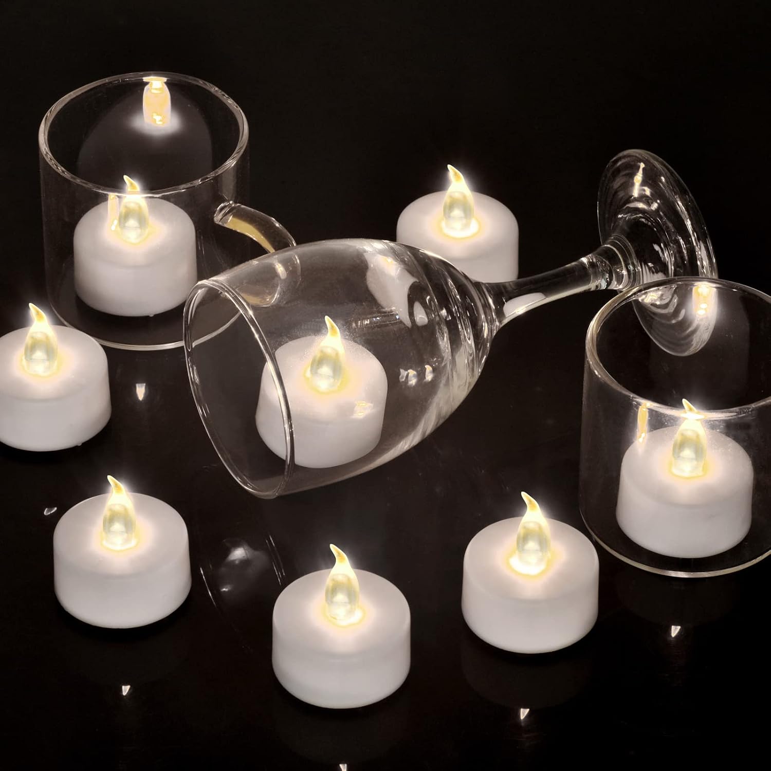 Detalle 2 de LED-Teelichter 24 Stück von Biyanuo – flammenlos, Warmweiß