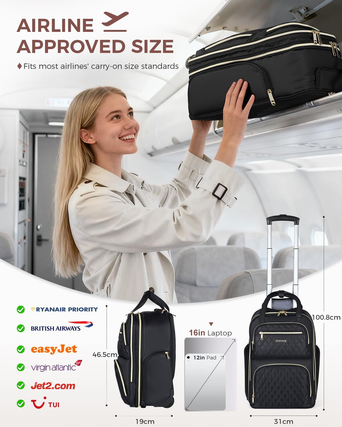 Thumbnail 1 de Ponhog Rolling Laptop Travel Backpack 30L