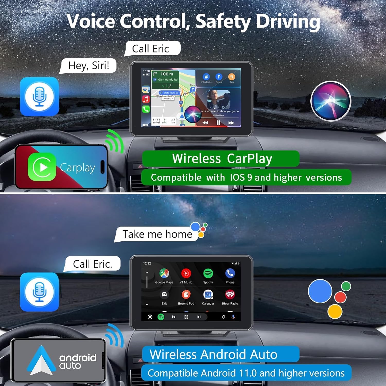 Thumbnail 3 de Gegaibe 7-Inch Wireless CarPlay/Android Auto Screen with Backup Camera, Bluetooth, GPS Navigation