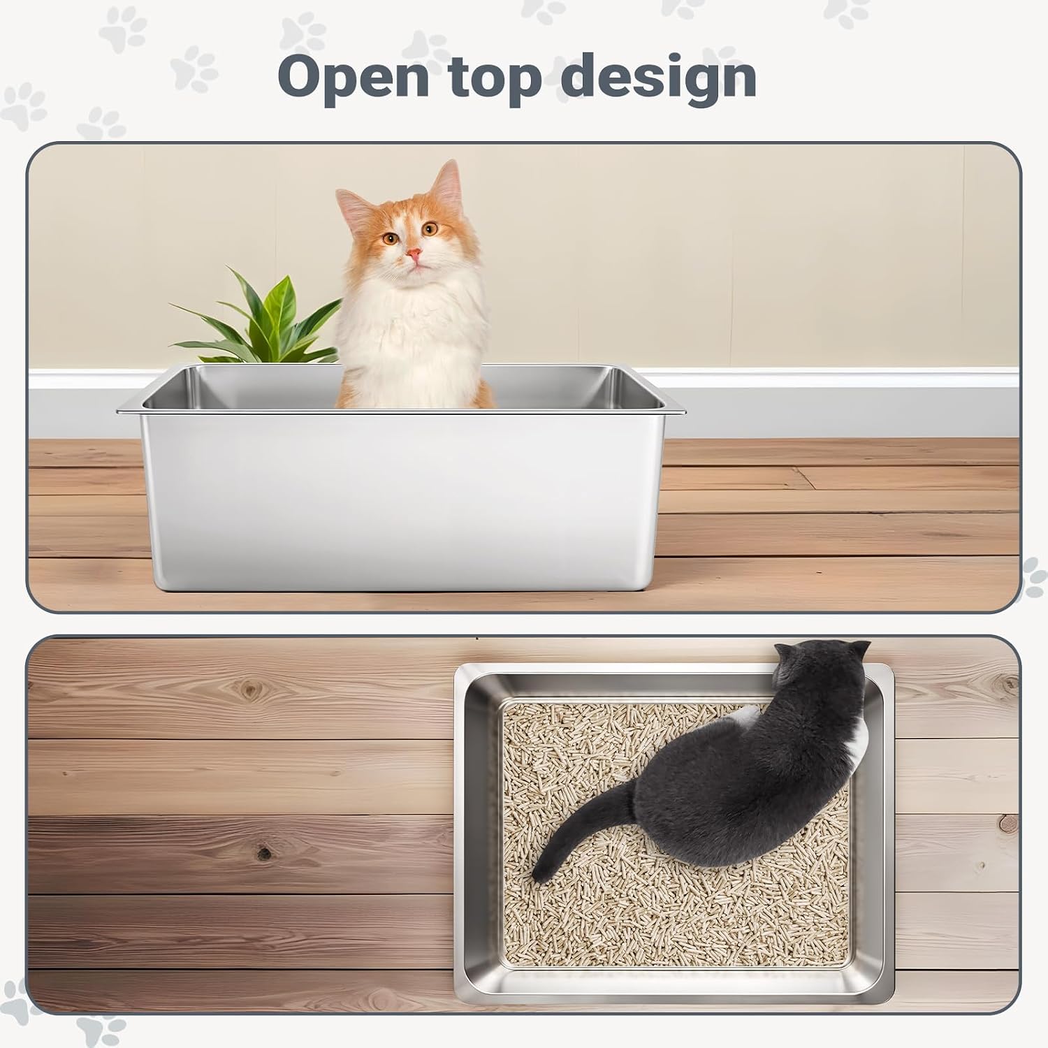 Detalle 1 de Kirecoo Large High-Sided Stainless Steel Cat Litter Box, Open Top