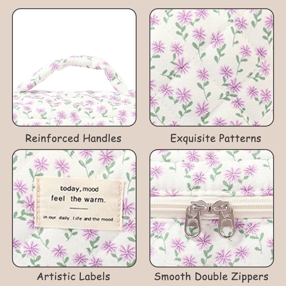 Detalle de Aucuu Grande Trousse de Maquillage — Lot de 3 Trousse de Toilette Femme Voyage en Coton with motifs floraux