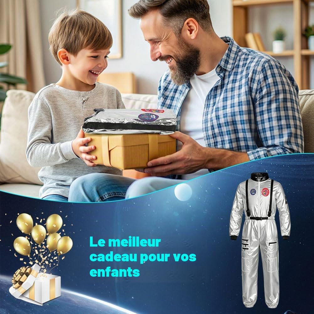 Thumbnail 6 de AUYAO astronautenkostuum voor kinderen met zilveren overall en ritssluiting