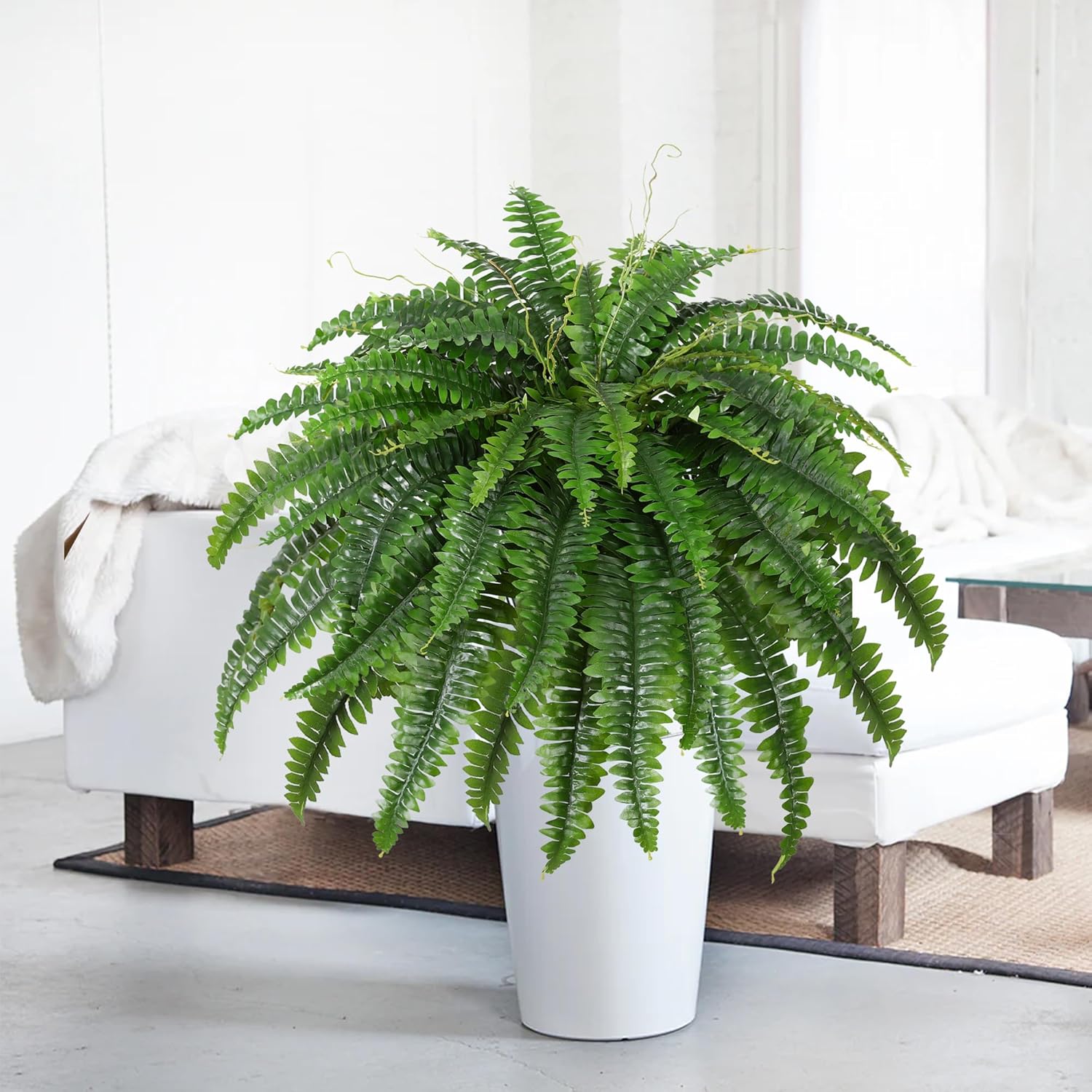 Detalle de Dkaltm Artificial Boston Fern Bush (Set of 2) — 45-Inch Large Outdoor Foliage, 55 Branches per Bouquet