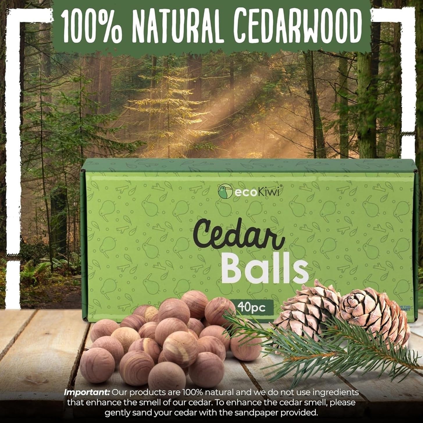 Detalle de ecoKiwi Moth Balls 40 Pack – Cedarwood Moth Repellent