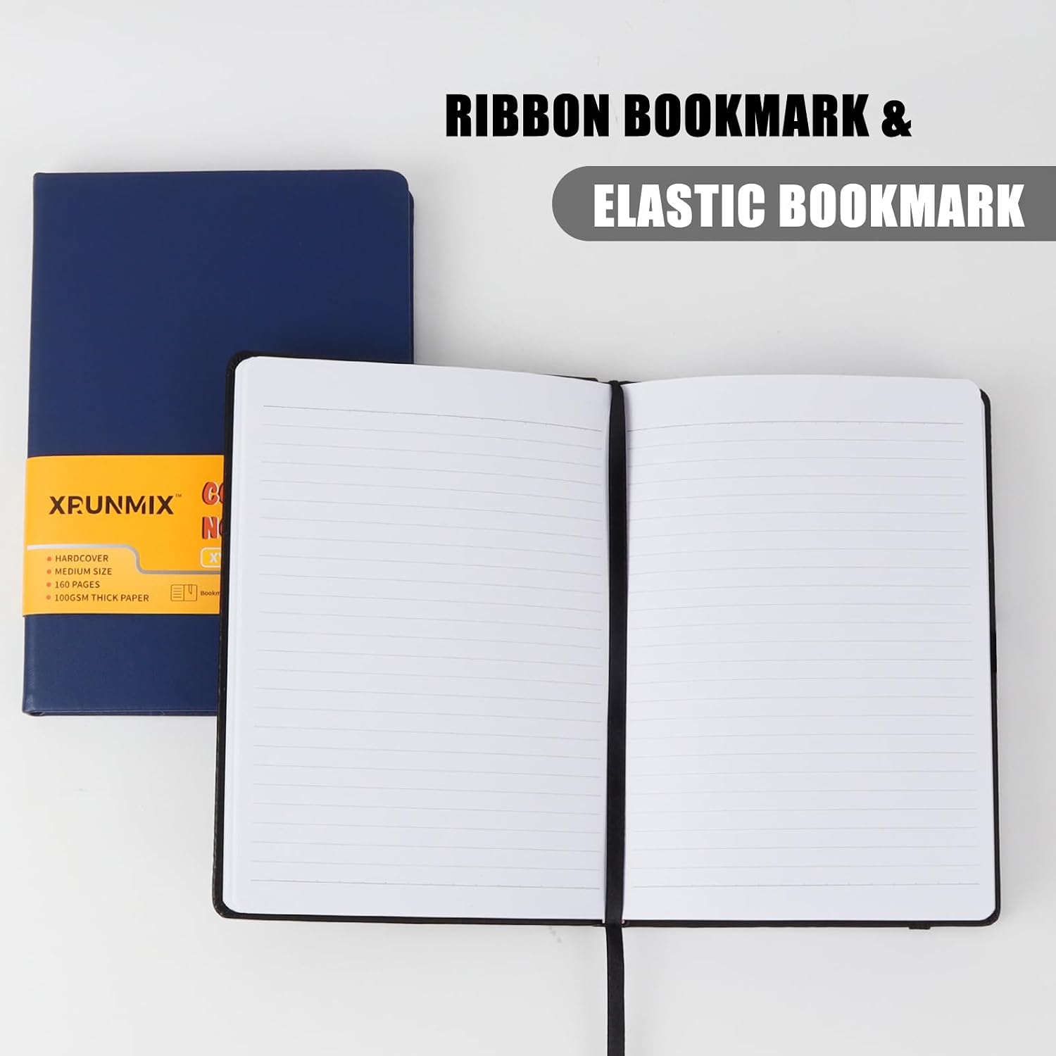 Detalle de XRUNMIX A5 Hardcover Notebook (8 Pack) – Lined, 100gsm, with Inner Pocket, Ribbon & Elastic Closure