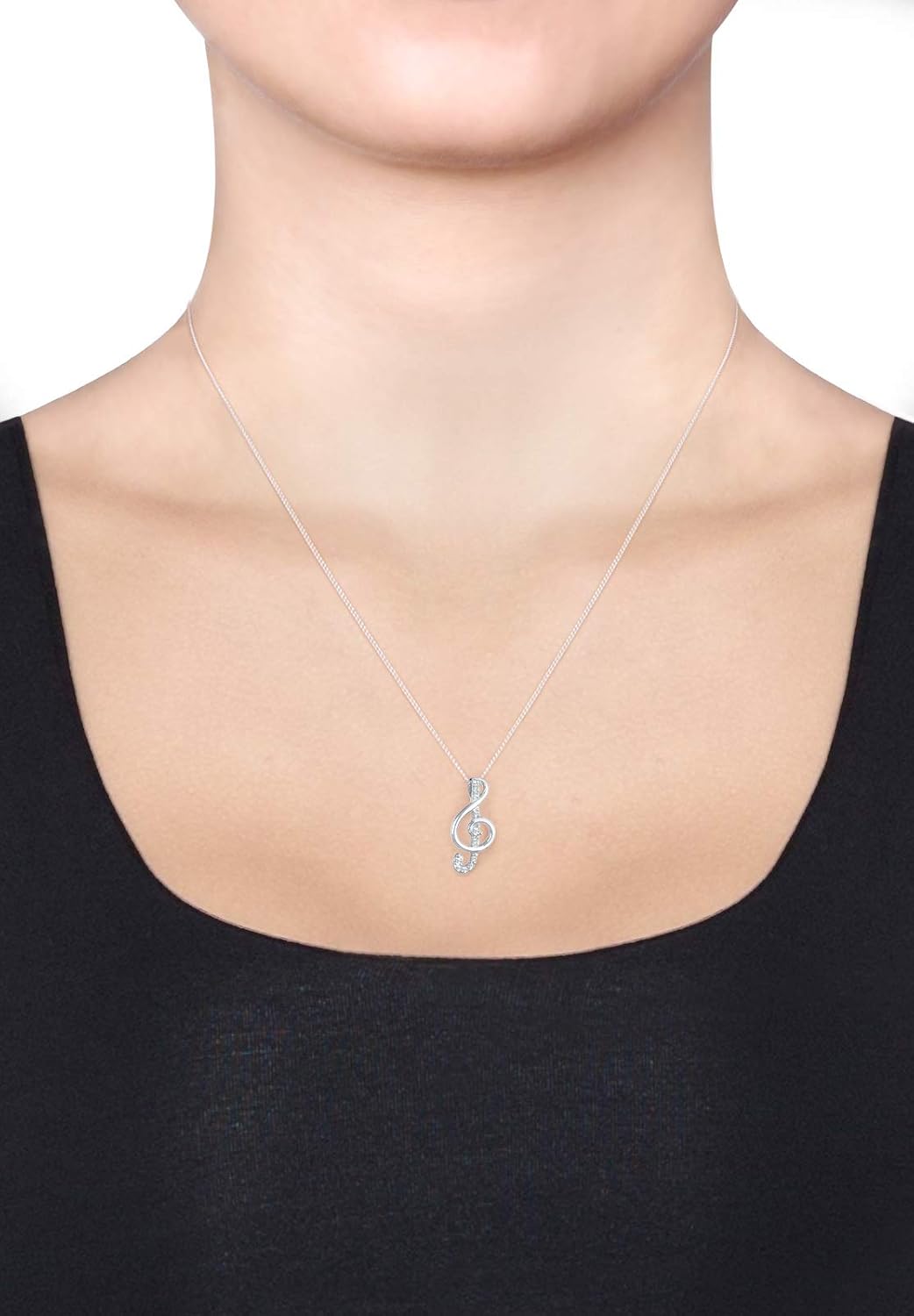 Detalle de Elli Schmuckset Damen Notenschlüssel Anhänger mit Kristallen in 925er Sterling Silber – 45 cm