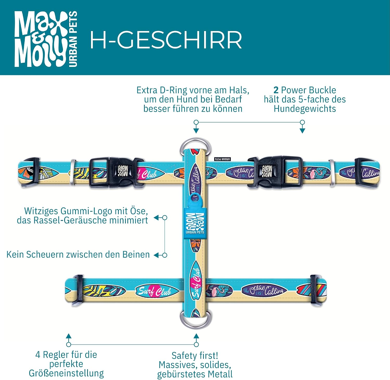 Detalle de Max & Molly H-Geschirr - Retro Blue, XS