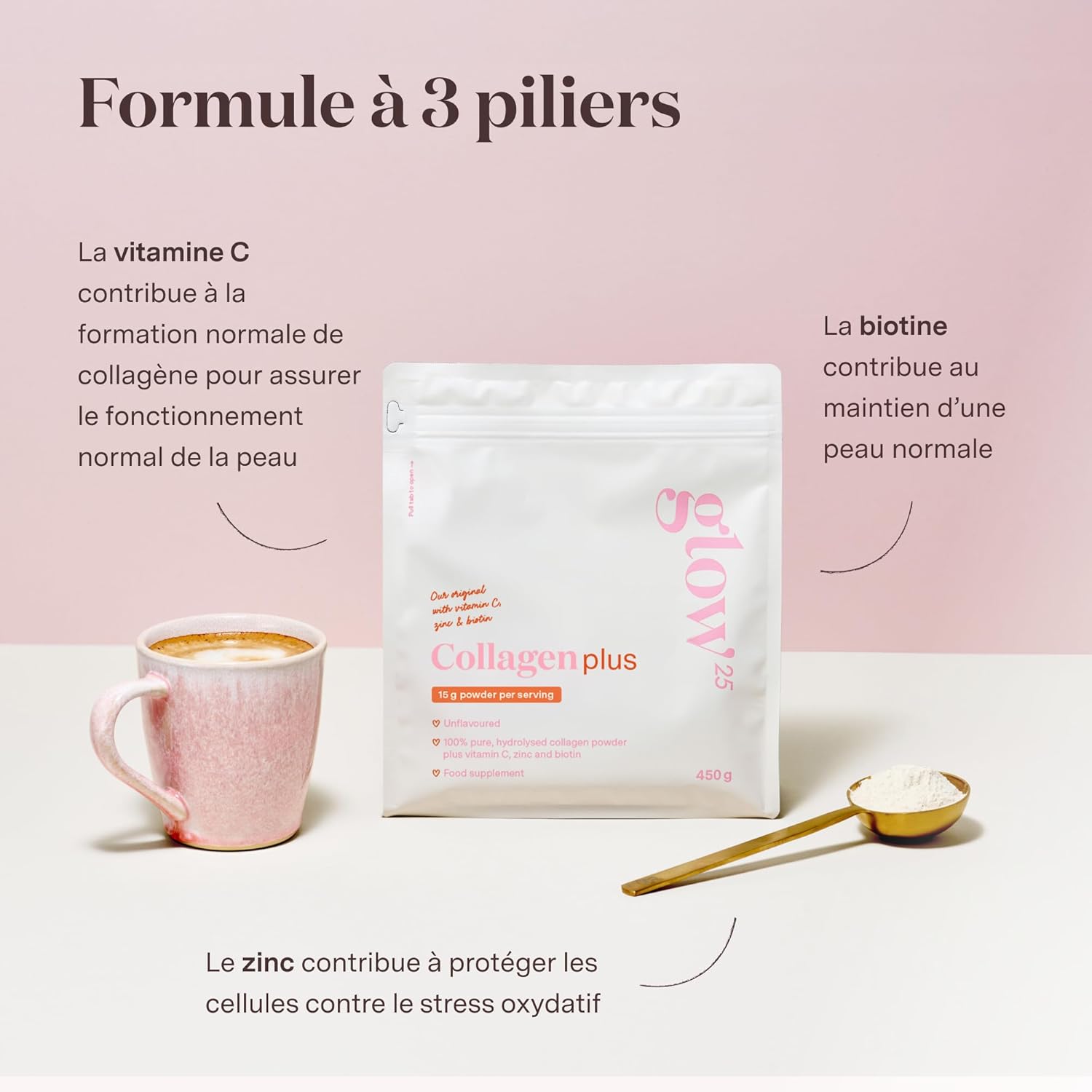 Thumbnail 4 de Glow25® Collagène Plus 450 g – Complément alimentaire à la vitamine C, zinc et biotine
