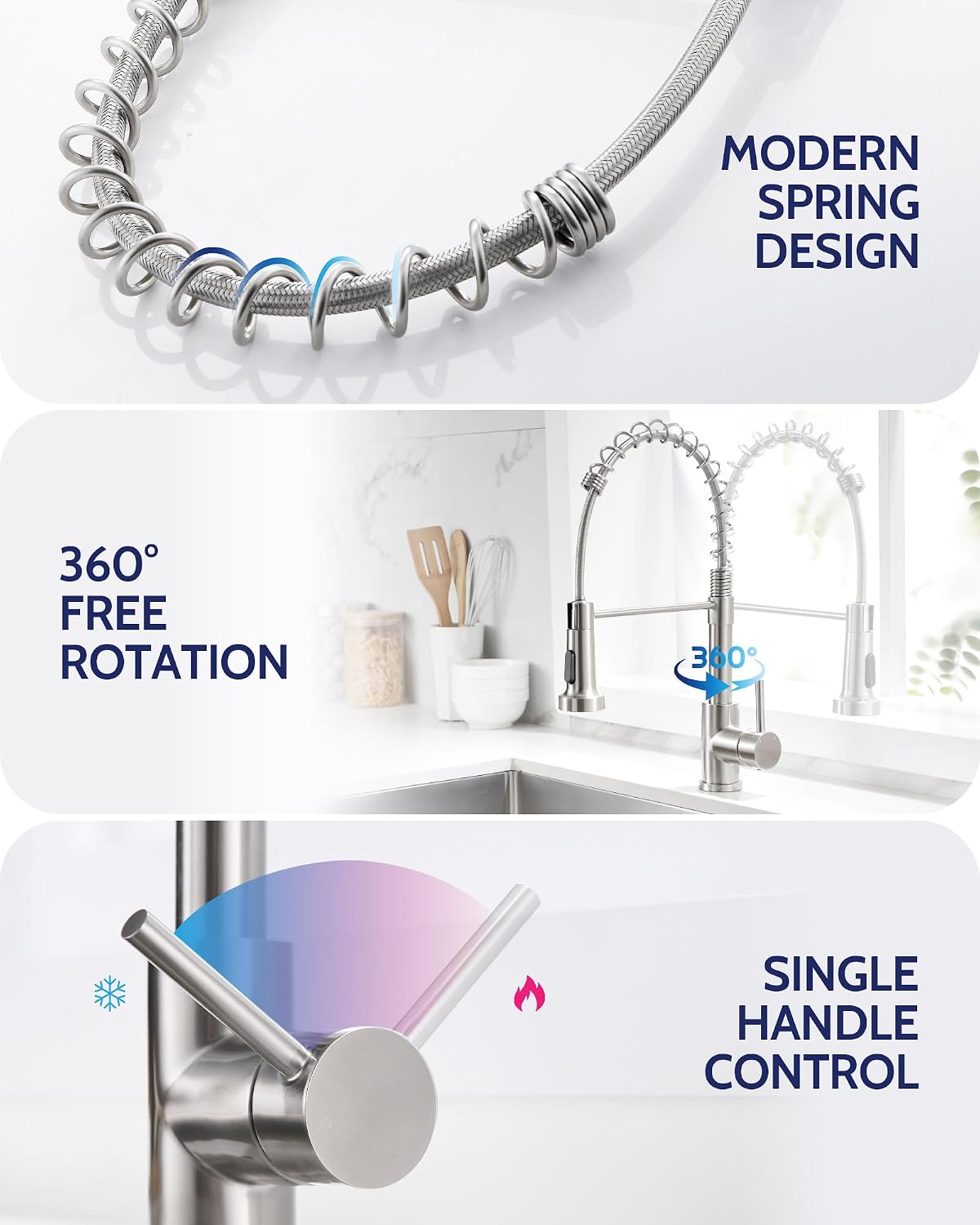 Detalle de LUFEIDRA 07STL Pull-Down Kitchen Faucet, Brushed Nickel, High-Arc