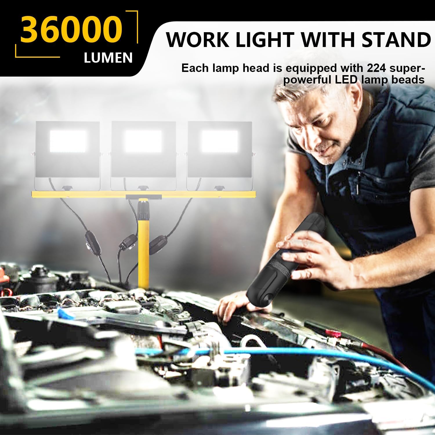 Detalle 2 de TEXTHELL TWD180W-03 LED Work Light, 36,000 Lumens, IP67, 3 Adjustable Heads