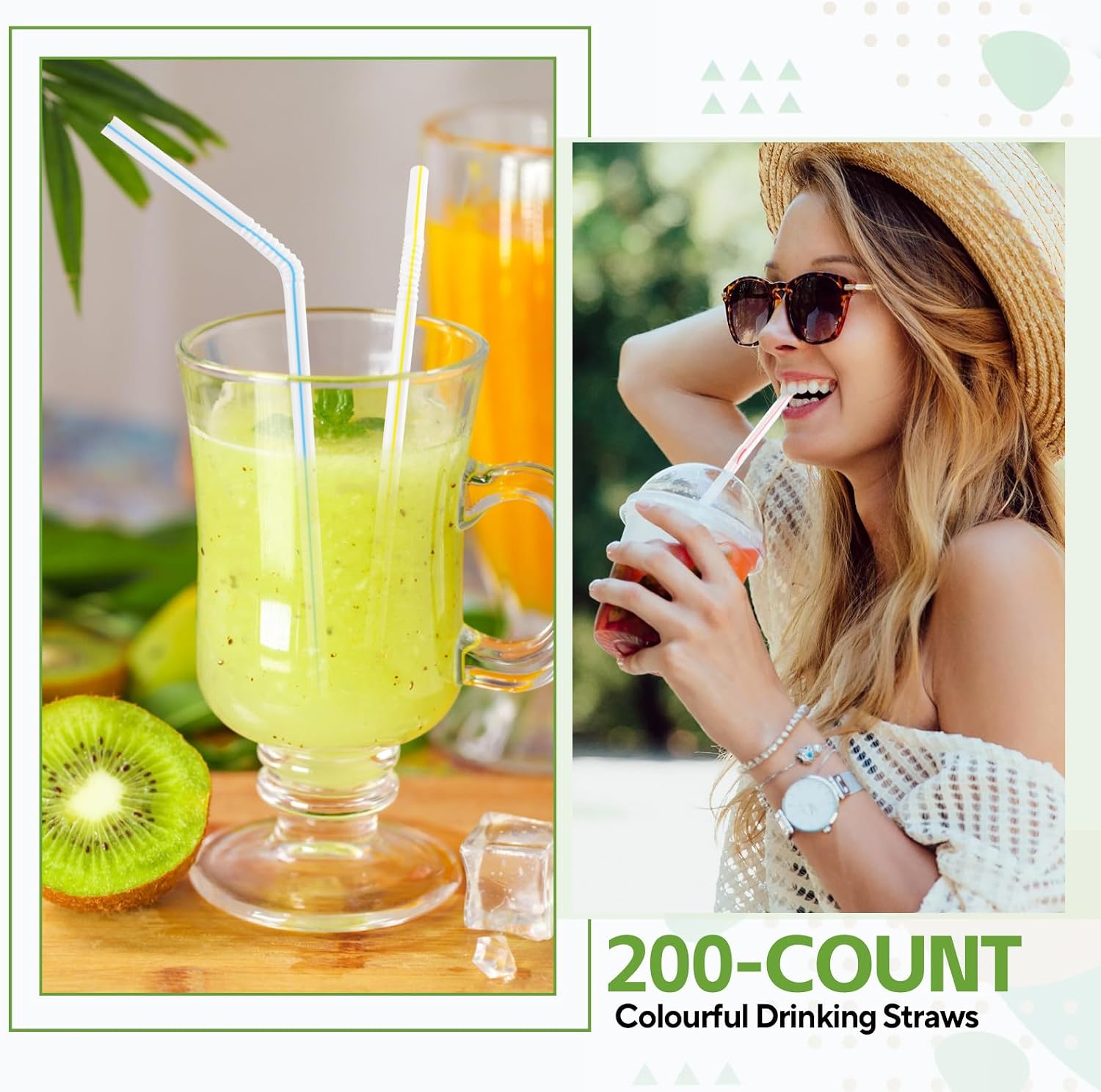 Thumbnail 5 de SONGNASS 200 Count 8.5" Flexible Striped Plastic Straws — Bendable, Disposable Drinking Straws