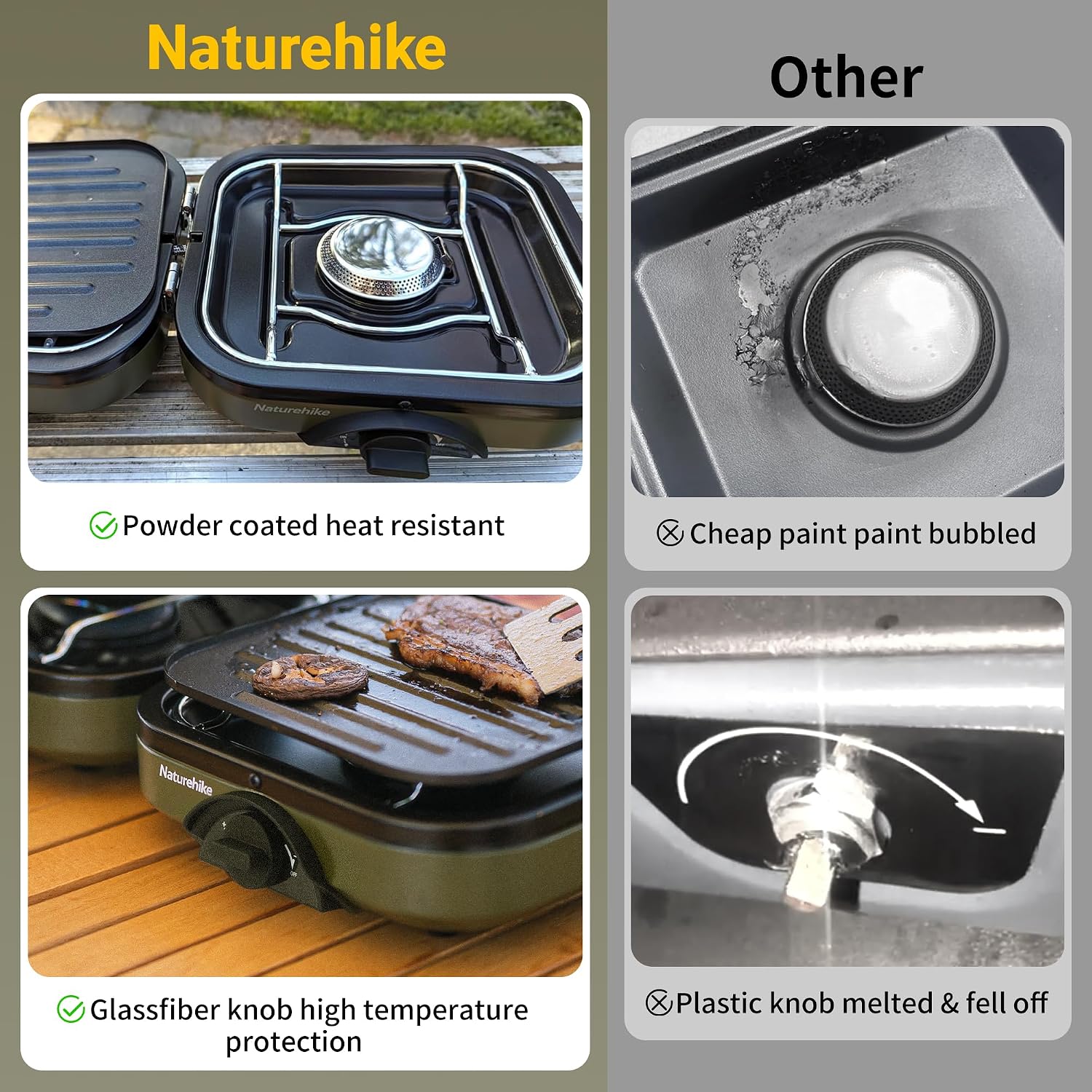 Detalle 2 de Naturehike Foldable 2-in-1 Camping Gas Stove with Grill Plate and Two Burners