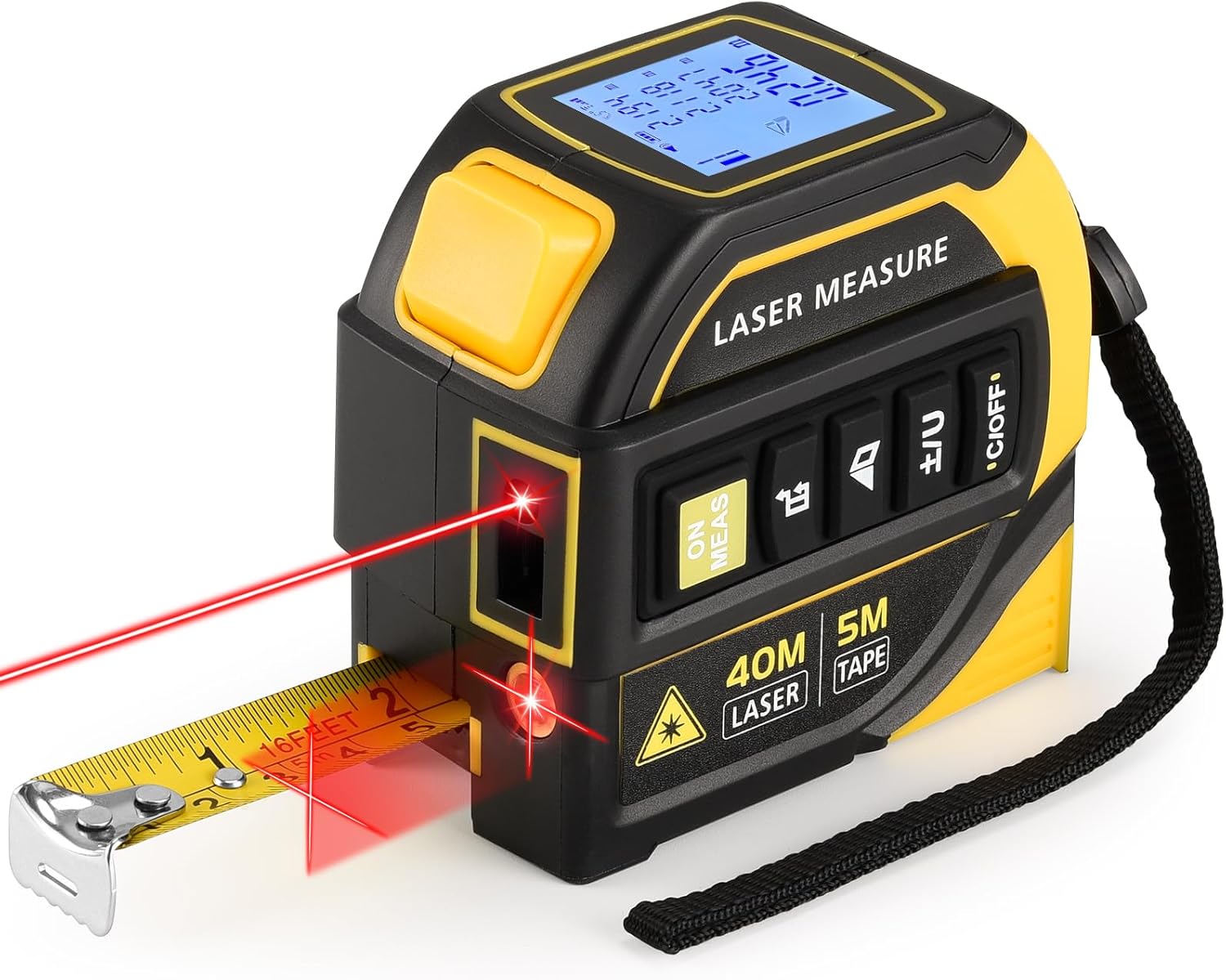 4-in-1 Laser Tape Measure (Class 2) with 40m Laser Distance Meter, 5m Tape, Cross-Line Level & Dual-Axis Angle