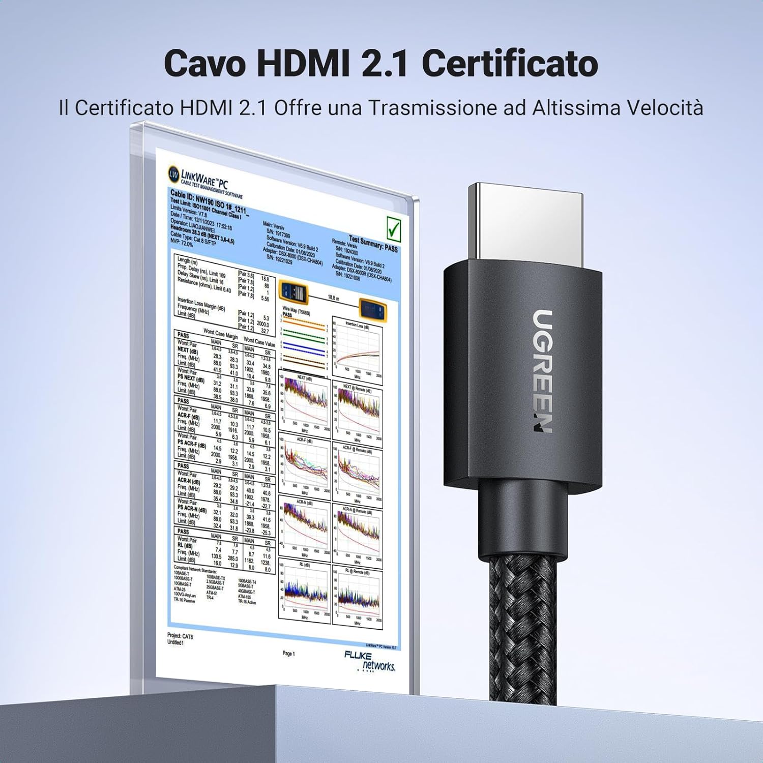 Thumbnail 1 de UGREEN Cavo HDMI 2.1 certificato 8K/10K 60Hz e 4K 120Hz, 48Gbps, eARC, 1 m (nylon intrecciato)