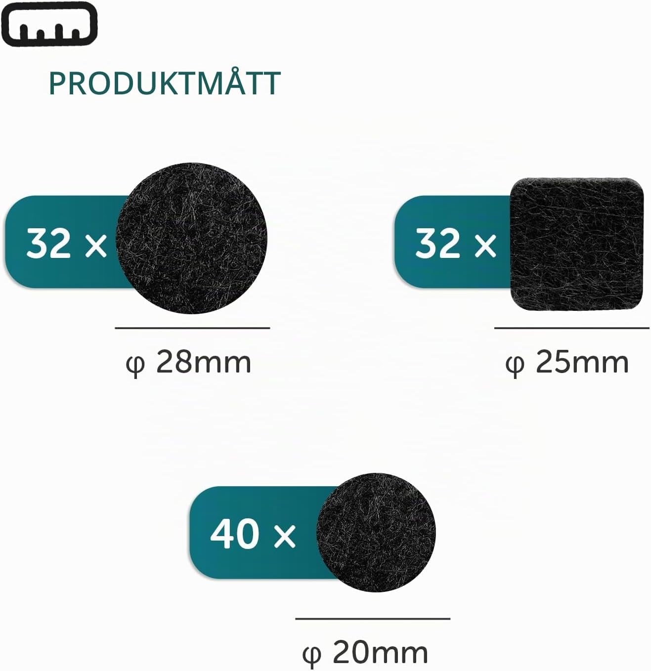 Detalle 2 de shinfly NOT-FPS104M-DK möbeltassar i filt, 104-pack, svarta och självhäftande