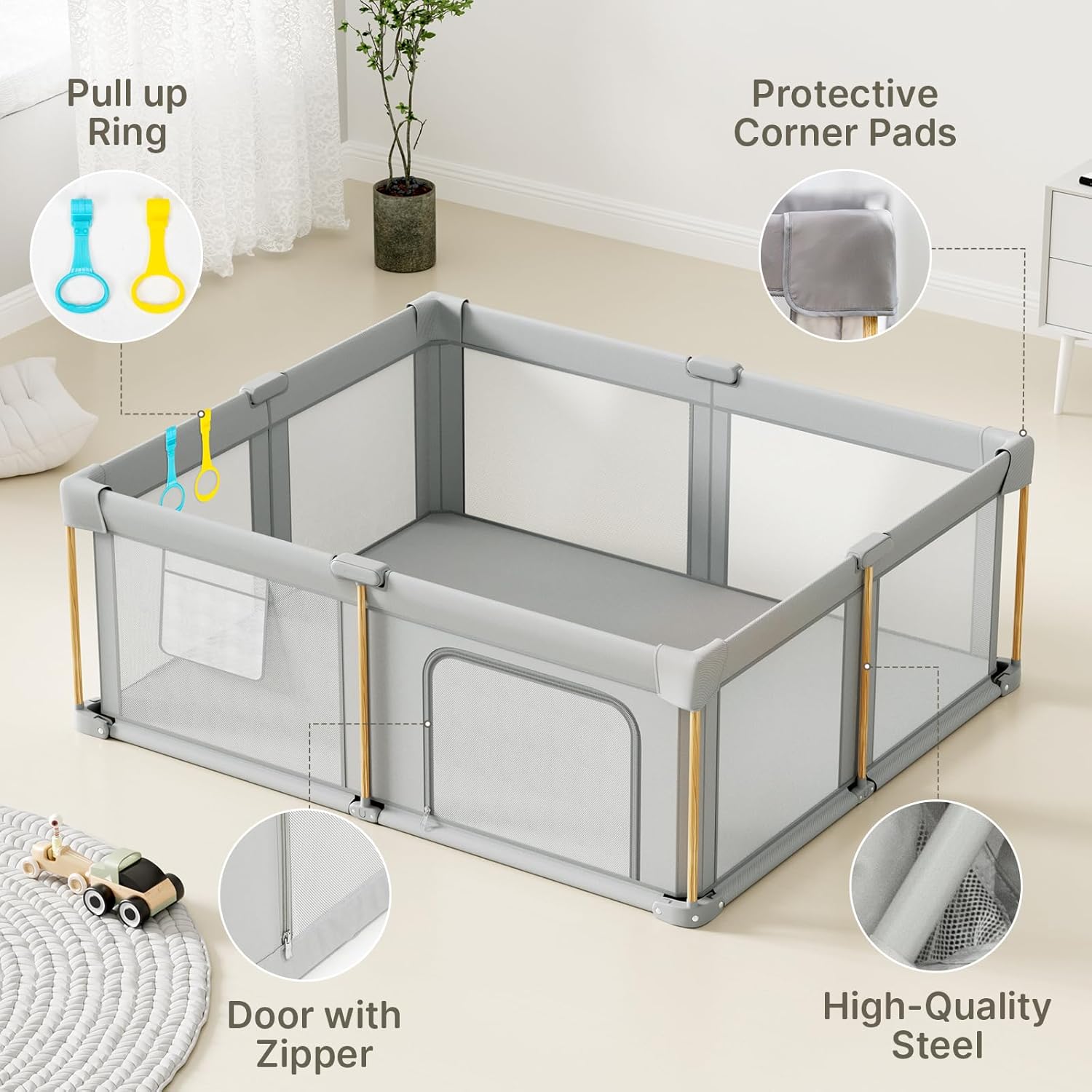 Thumbnail 1 de Foldable Baby Playpen with Mat, 71x59 – Portable Collapsible Play Yard for Babies and Toddlers