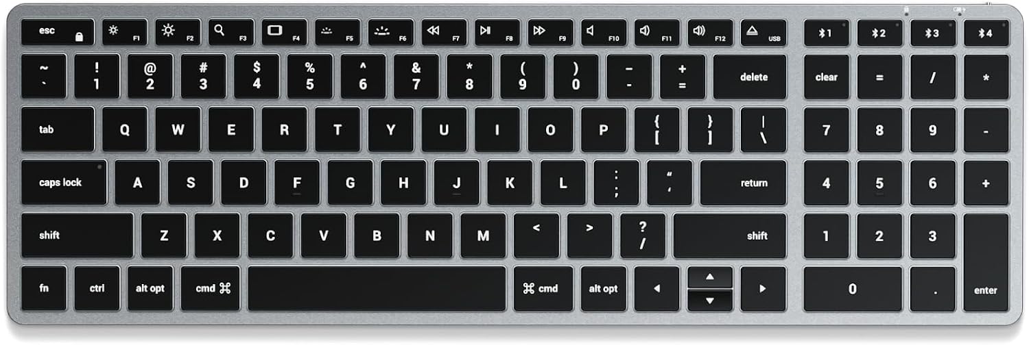 Detalle de Satechi Clavier sans Fil Slim X2 Bluetooth QWERTY US rétroéclairé (gris) avec pavé numérique