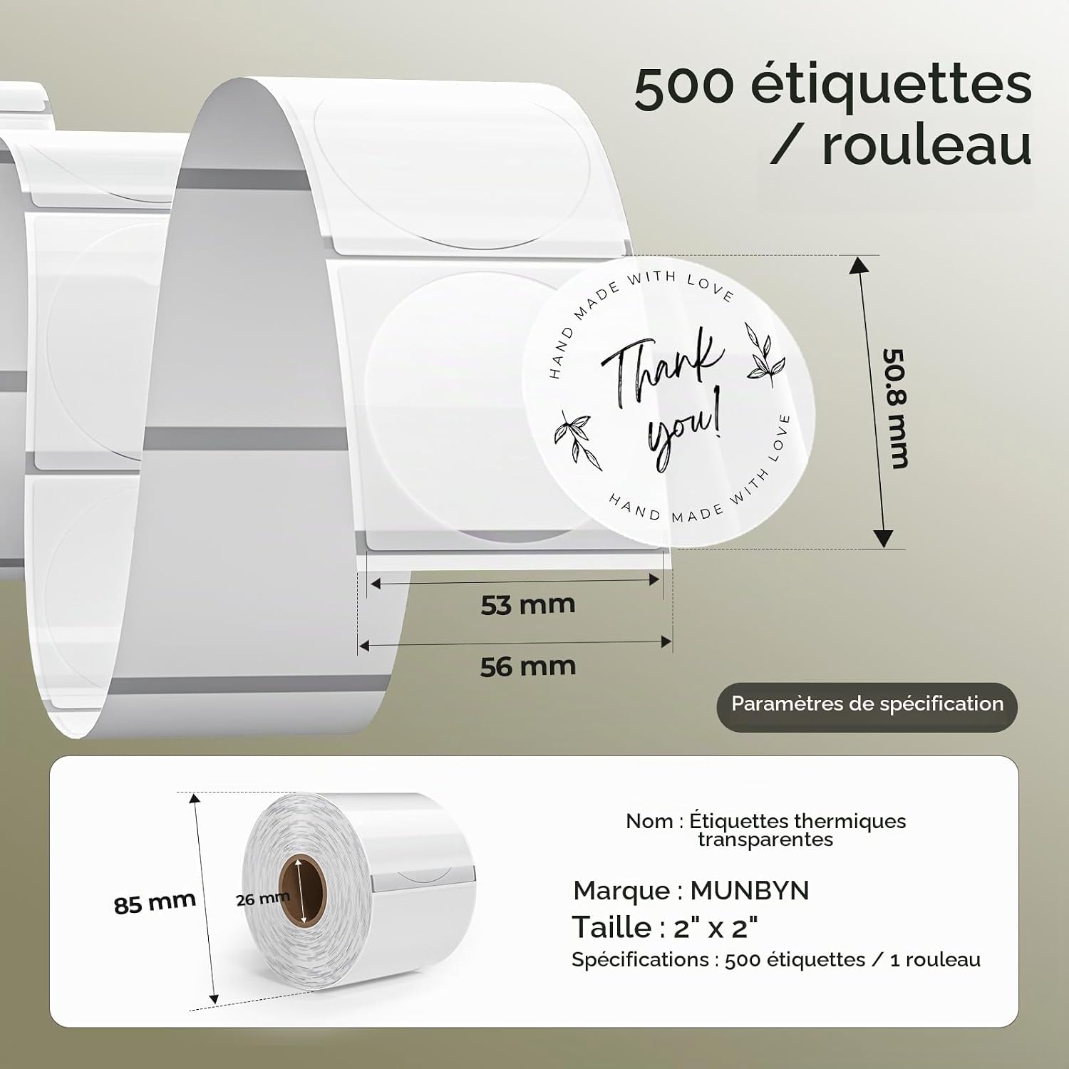 Thumbnail 6 de MUNBYN MU-TLP-22-TR-RD thermische etiketten, rond en transparant, 51 x 51 mm