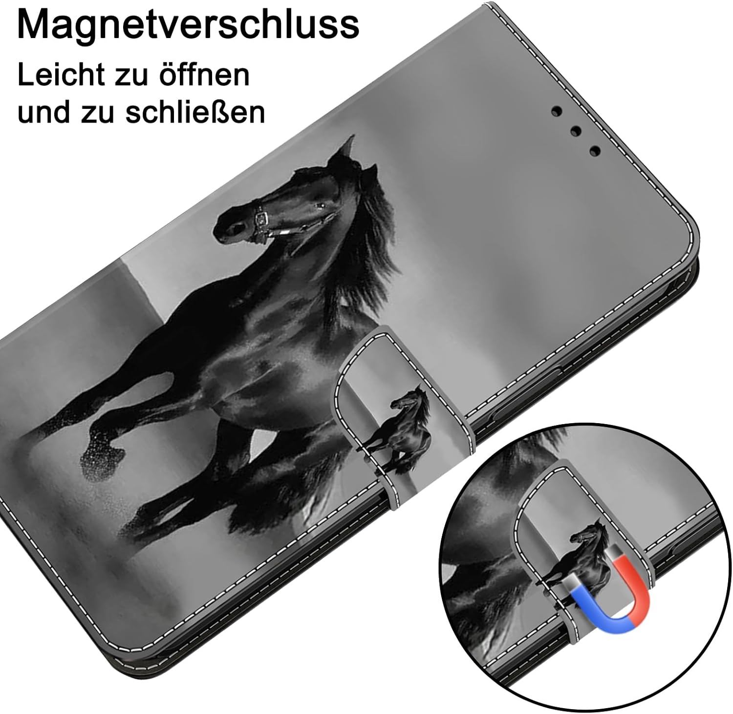 Thumbnail 4 de BOLELAW Flip-Hülle für Samsung Galaxy A54 5G – Magnetverschluss, Kartenfächer, Standfunktion, Lederoptik Schwarz