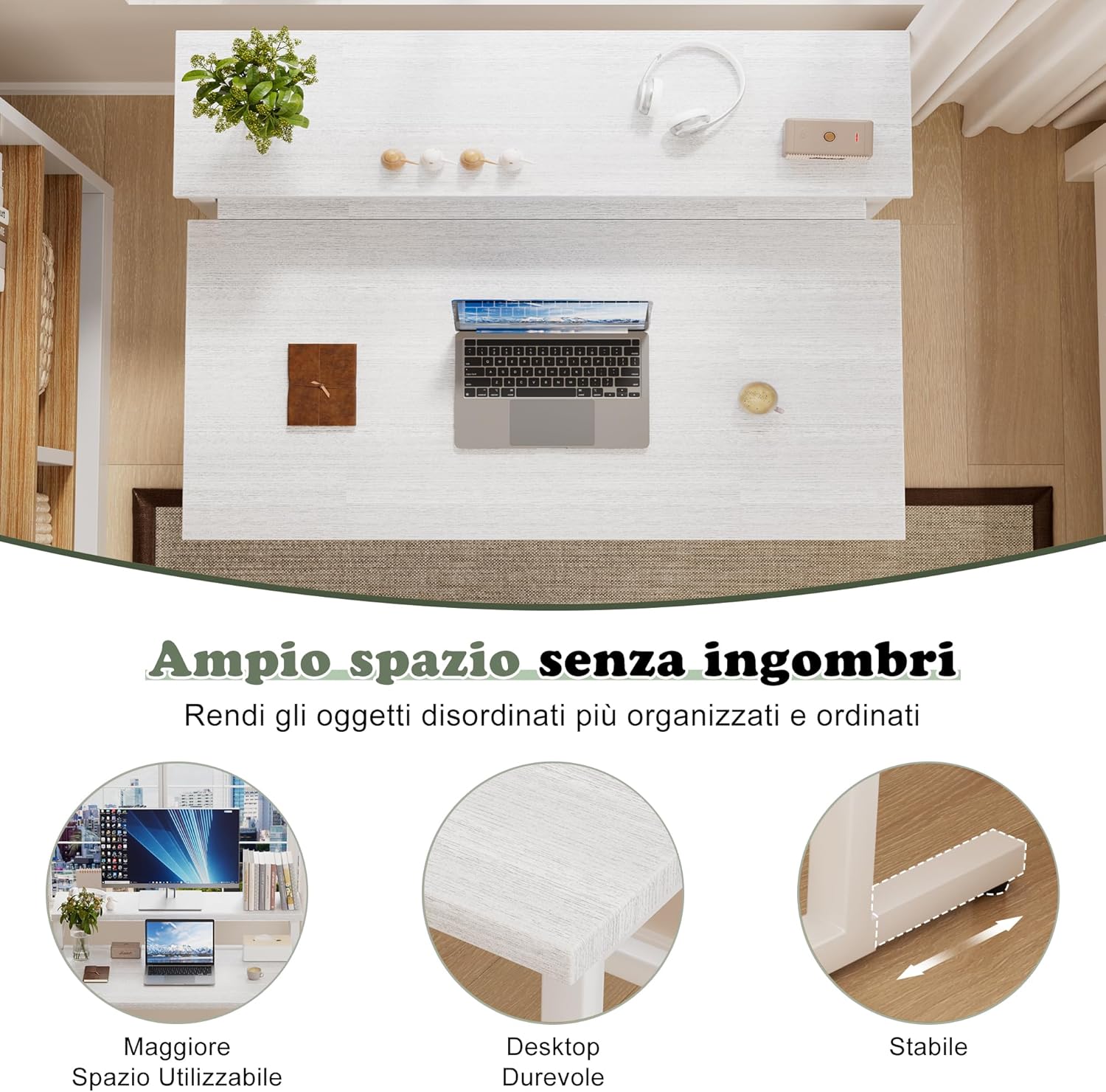Detalle de JUMMICO Scrivania pieghevole: piccola scrivania bianca con supporto monitor, 80 x 40 cm