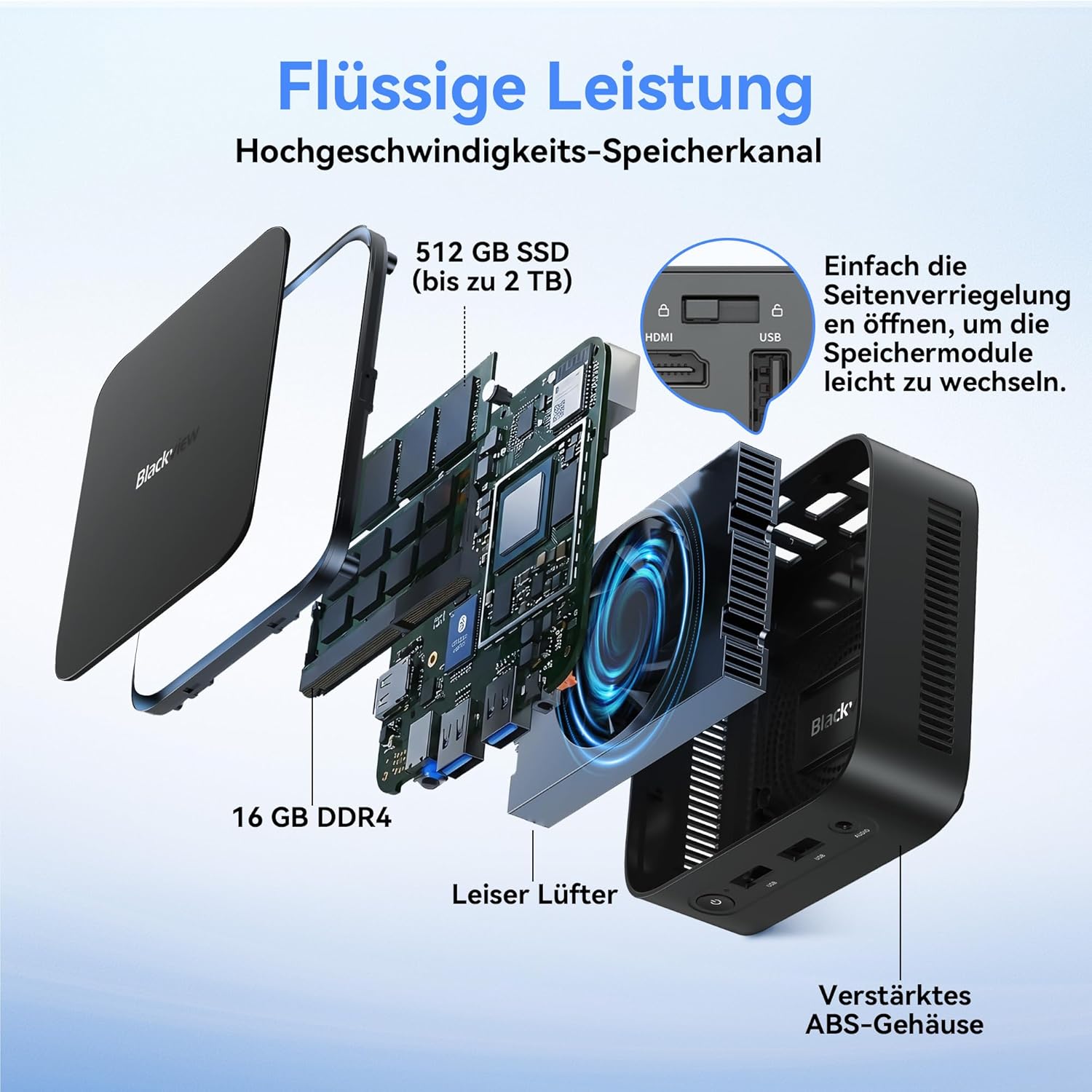 Thumbnail 3 de Blackview Mini PC MP50 (AMD Ryzen 5) mit Tastatur & Maus, Radeon Vega 8, 16GB RAM, 512GB SSD, Windows 11 Pro, 4K