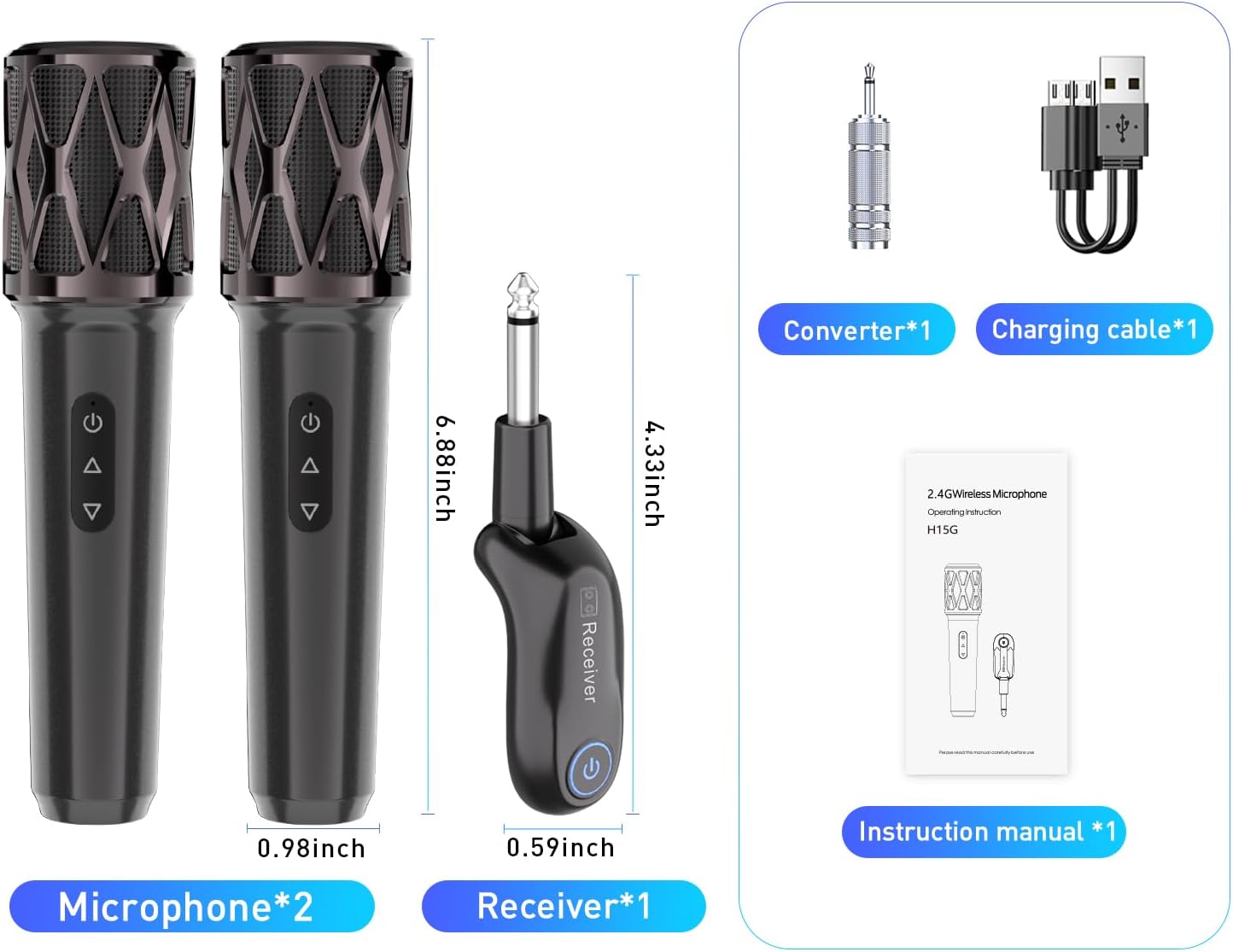 Thumbnail 6 de ZOWEETEK H15G-2 Dual Wireless Handheld Karaoke Microphone Set, 2.4 GHz