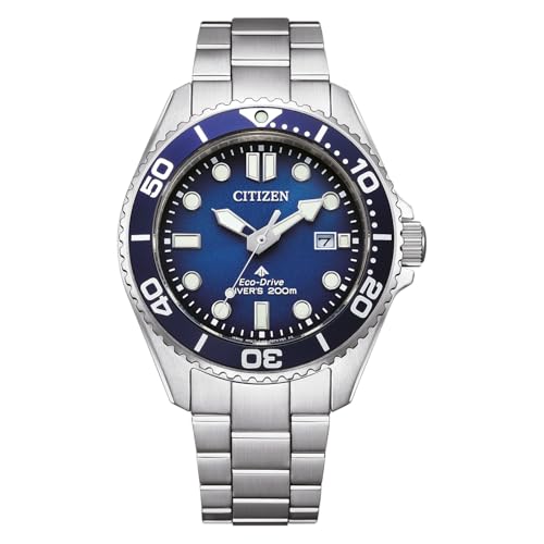 Detalle de Citizen Watch BN0260-54L: reloj Eco-Drive de acero con esfera azul y calendario